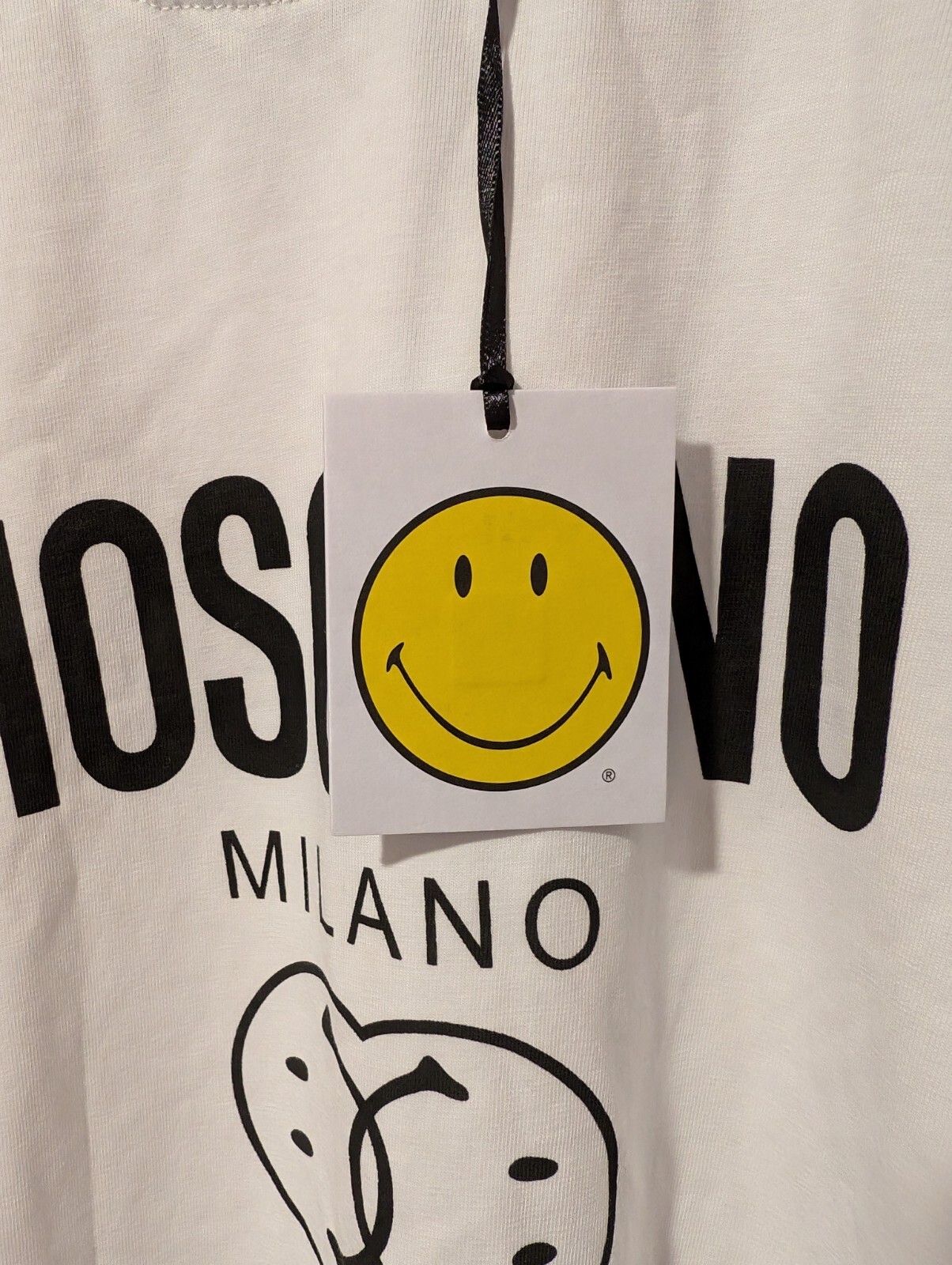 MOSCHINO MILANO SMILEY MADE IN PORTUGAL NEW MEN’S WHITE T-SHIRT SIZE 38 US