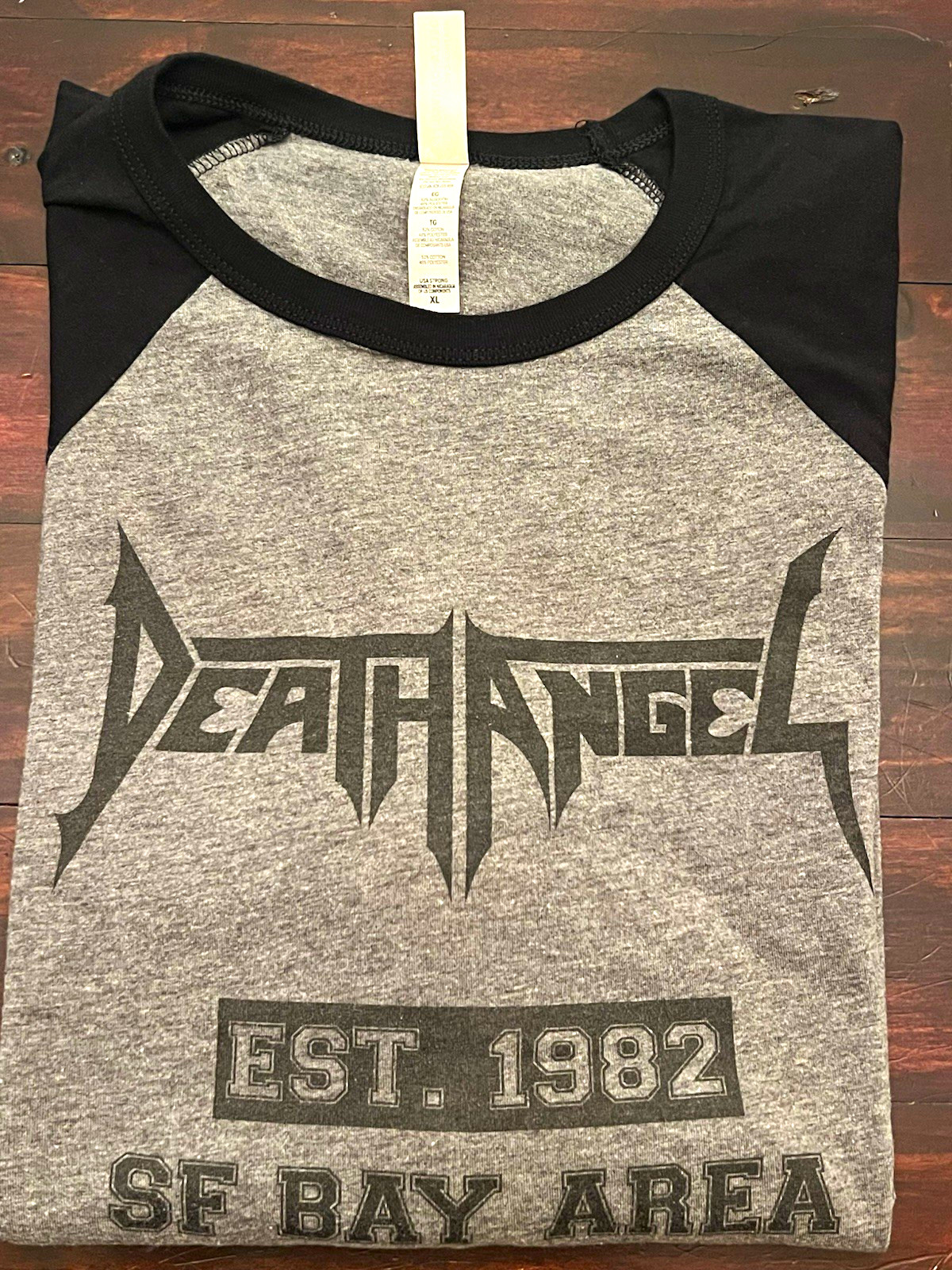 Death Angel Men’s XL Gray/Black Graphic Print 3/4 Raglan Crew Neck T-Shirt