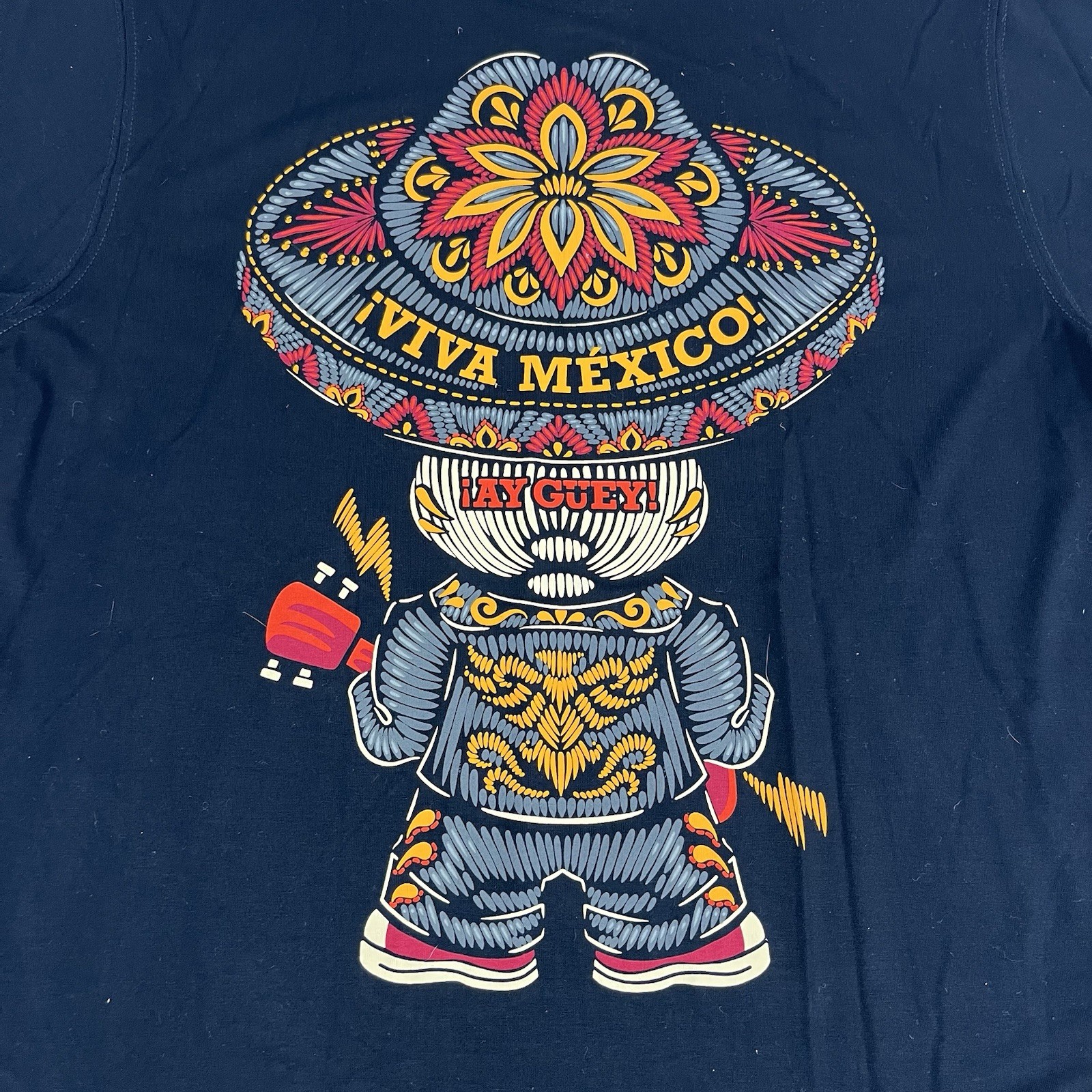 AY GUEY “Chapatin” Men’s Beaded Short Sleeve Tee Mexican Skull Mariachi Black XL