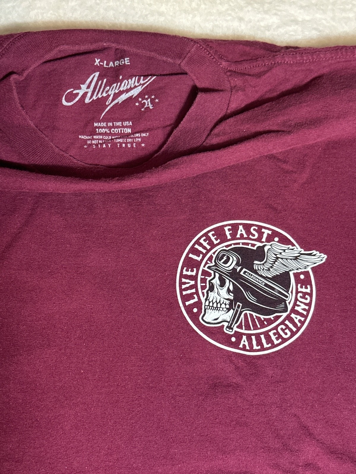 Allegiance Clothing Co Live Life Fast X-Large T-Shirt Motorcycle Biker Live Fast