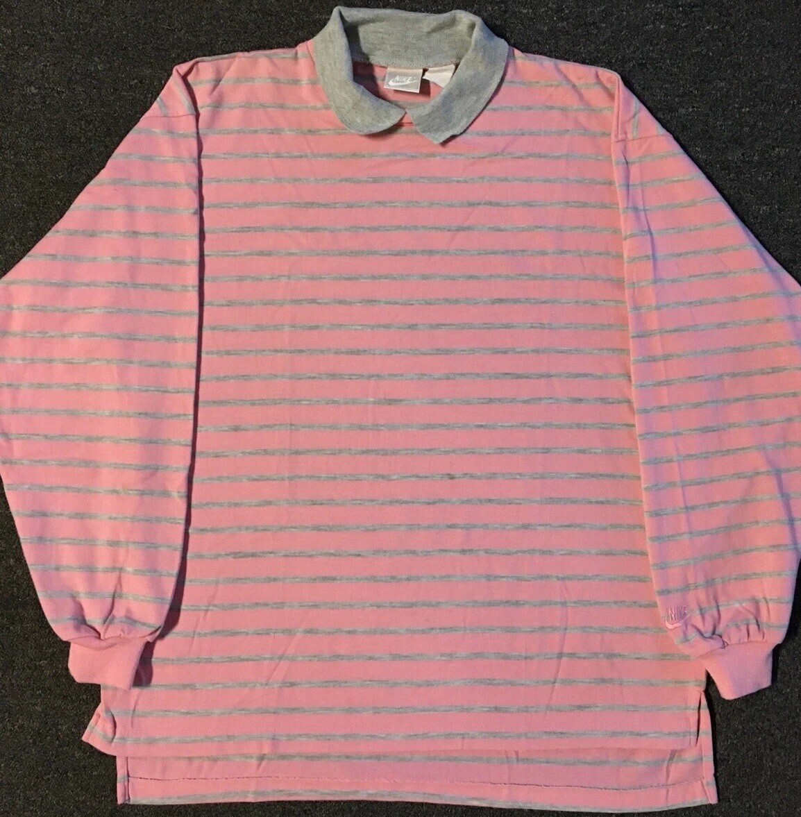 Vtg 80s 90s Nike Striped Swoosh Collared Shirt M AOP Vaporwave Surf Skate Grunge