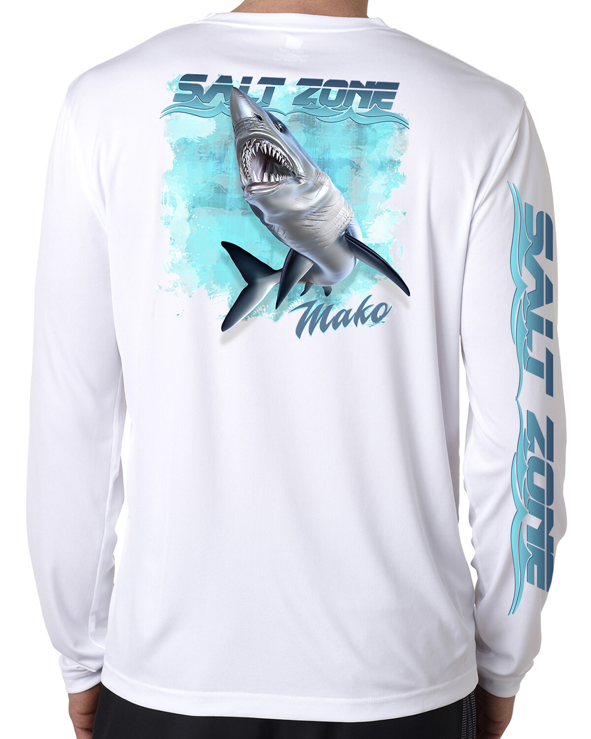 Salt Zone t shirt long sleeve microfiber saltwater fishing uv upf 50+ Mako Shark