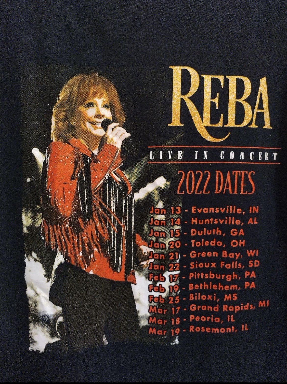Reba McEntire 2022 Tour Shirt Large Live In Concert Country Music Black BG18