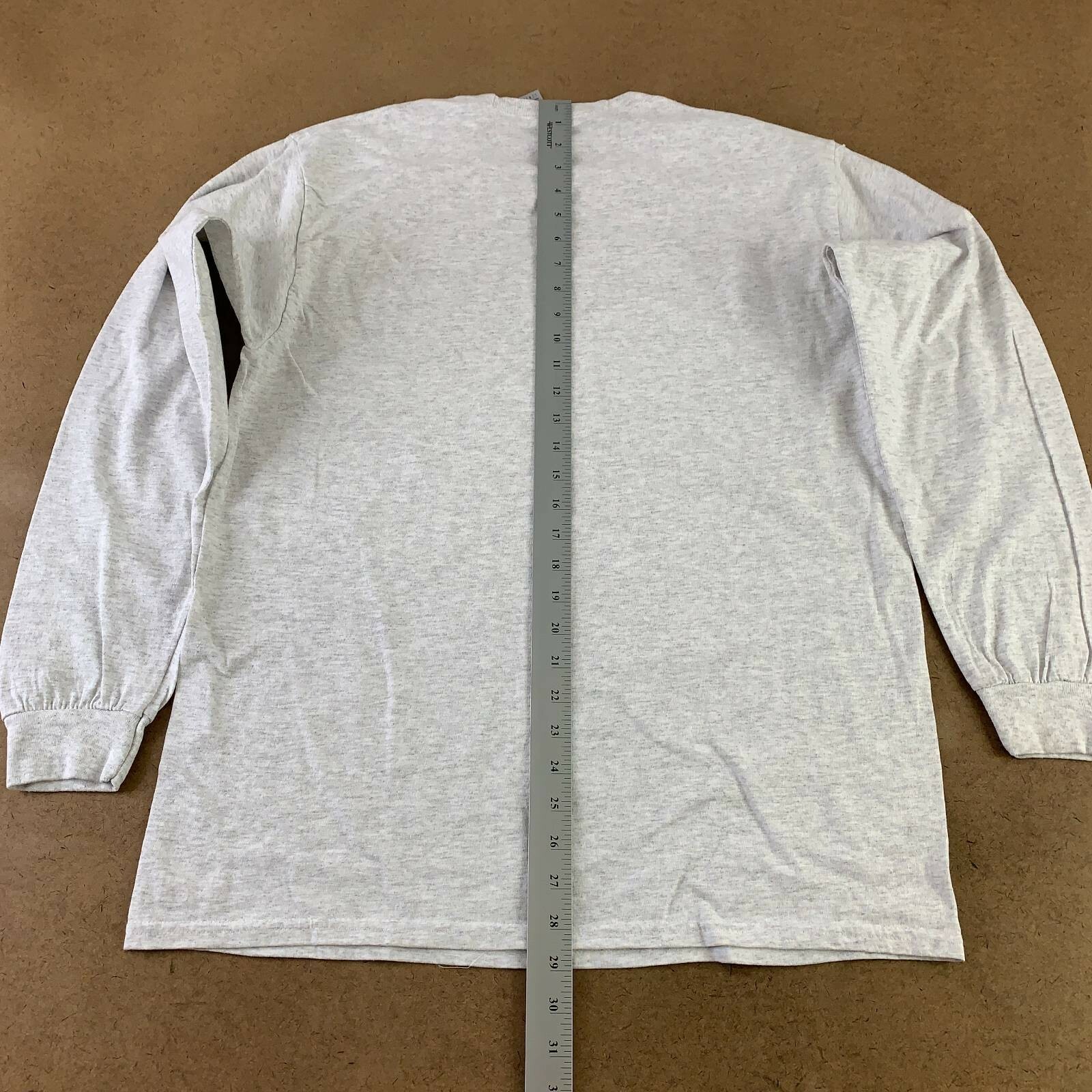 Gildan Mens T-Shirt Gray Heathered Long Sleeve Crew Neck 100% Cotton Tee L New