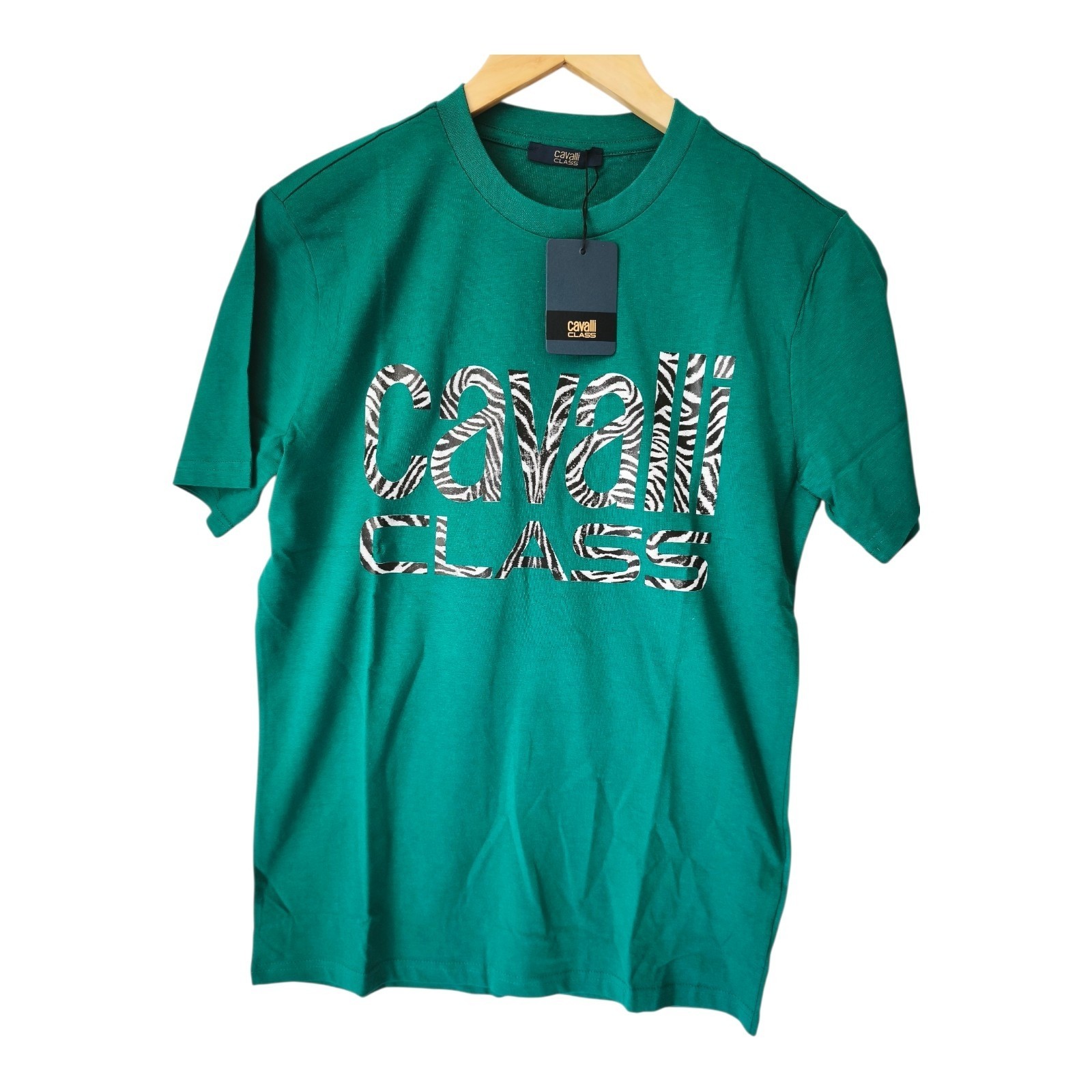 Men’s Horses Class Shirt Size L Green Zebra Print Crew Neck New