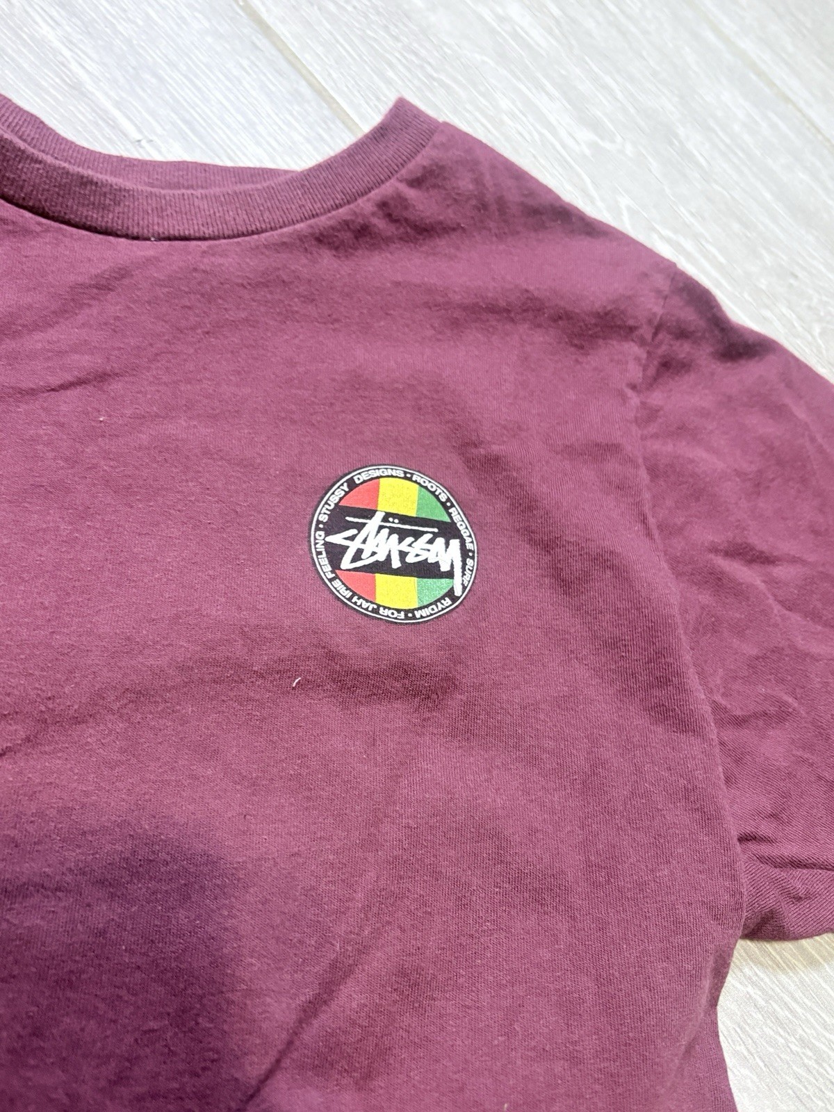 Stüssy Maroon T-Shirt Medium Jamaican Reggae Roots Surf