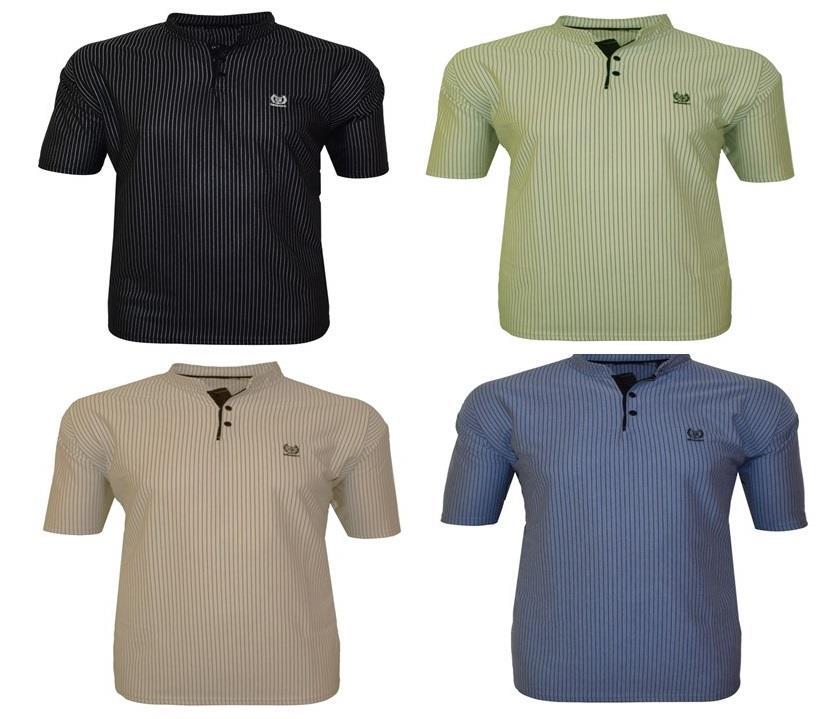 Men’s Easy Care Grandad Strip Tee Shirt in Size 2XL-6XL 4 Colours