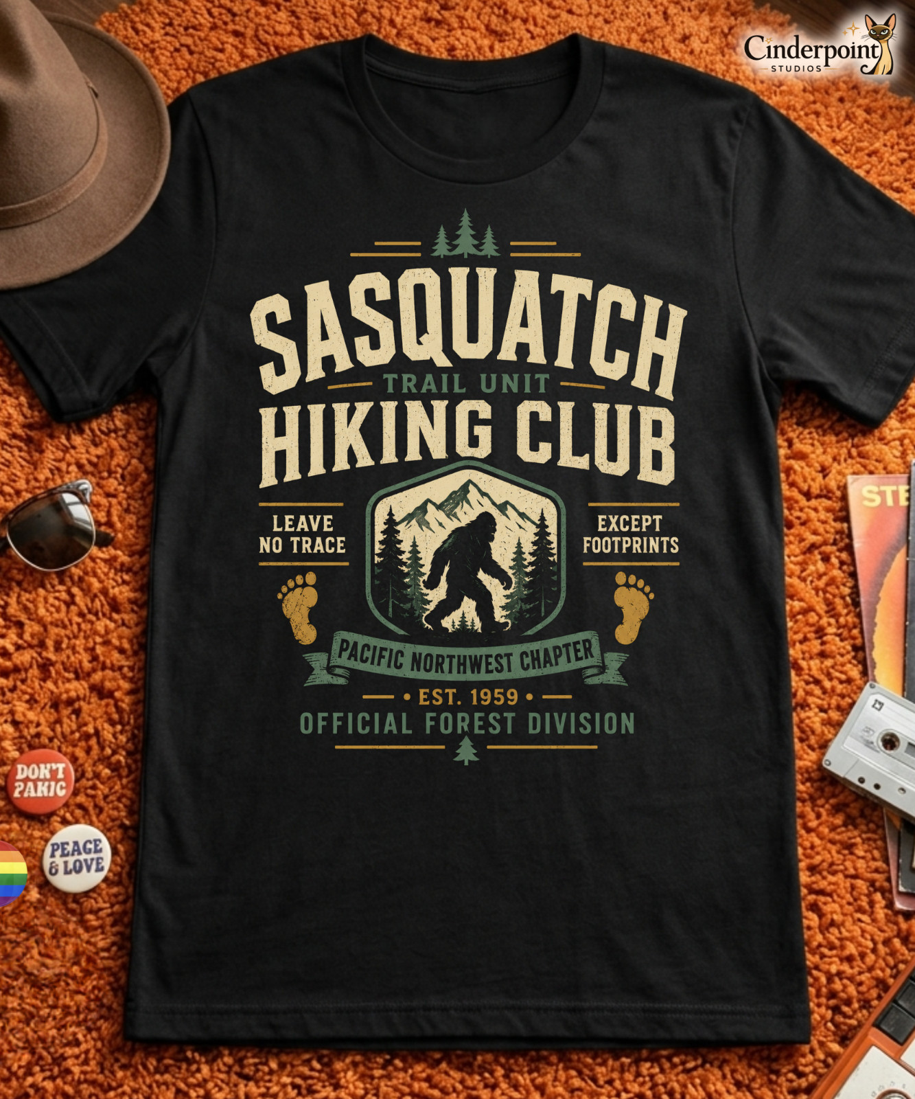 Sasquatch Hiking Club Shirt Bigfoot Cryptid Trail Pacific Northwest Tee XS-5XL
