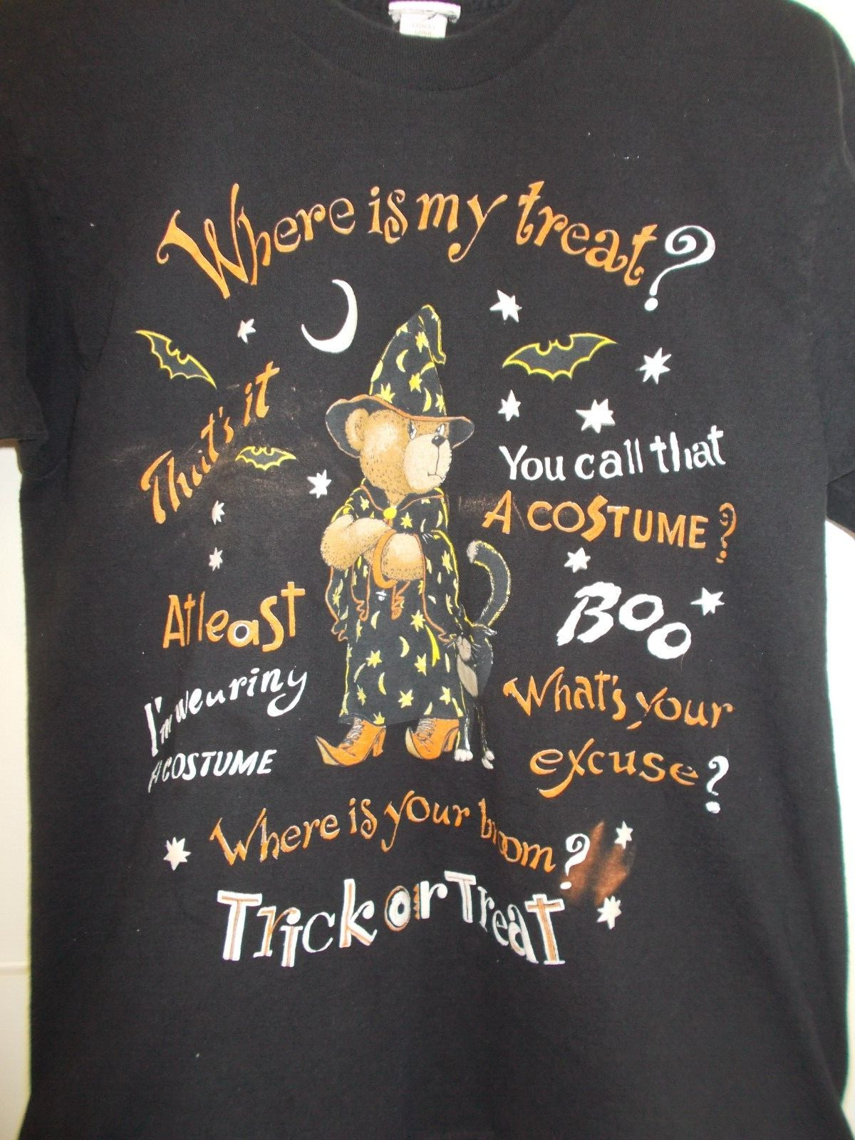 VTG Single Stitch Halloween Teddy Bear Witch T-Shirt Size L Trick or Treat