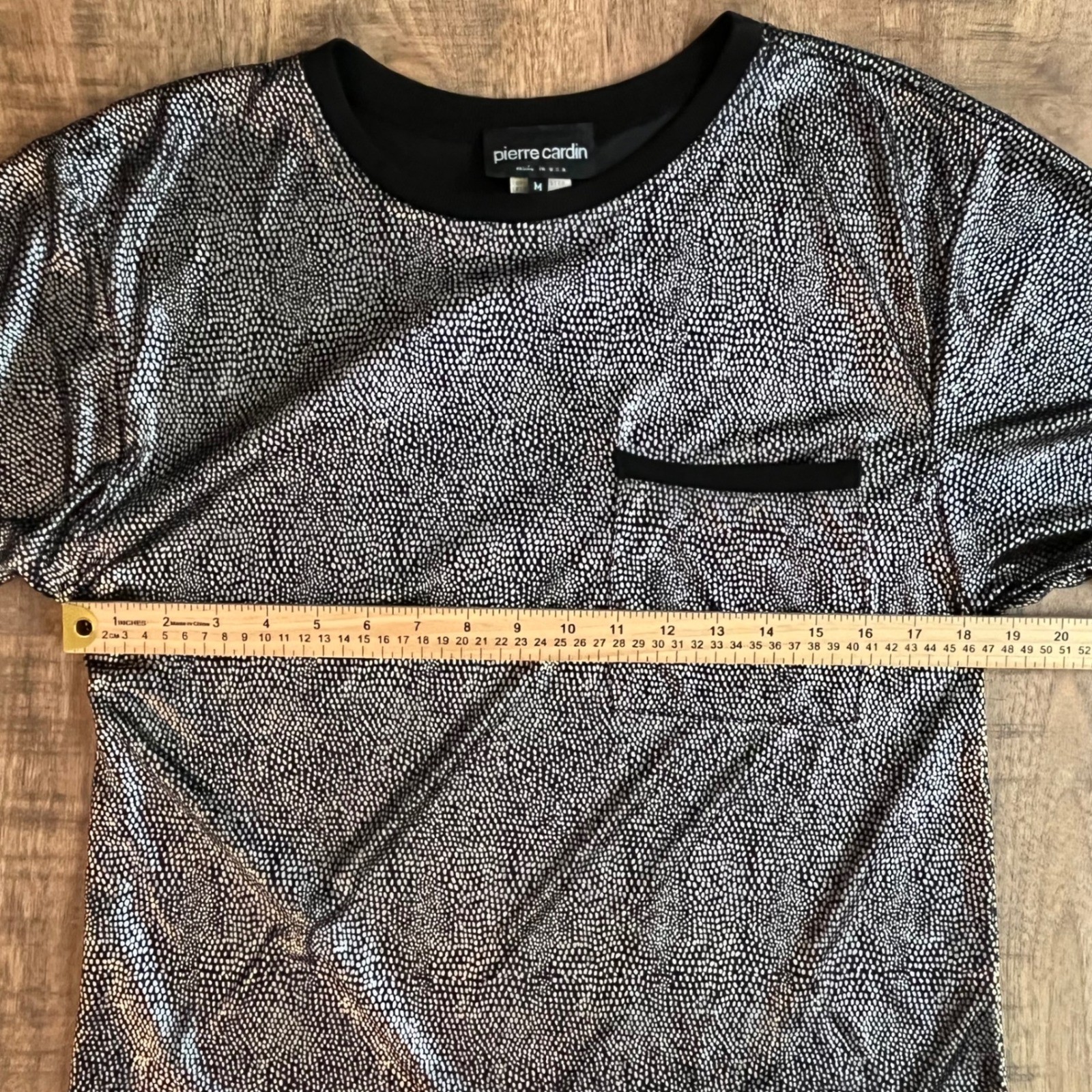Pierre Cardin Vintage Metallic Silver Black Patterned Pocket Top Mens M USA