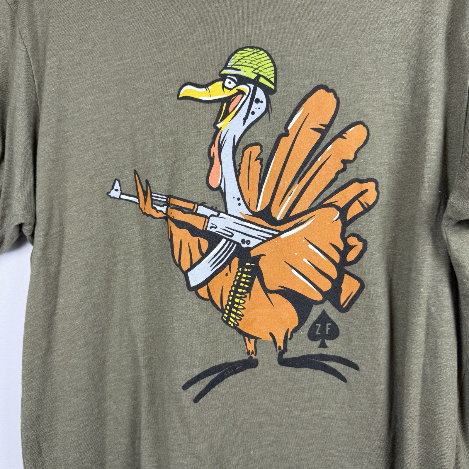 Zero Foxtrot ZF Turkey Trot AK47 Army OD Green Graphic Thanksgiving Men’s Large