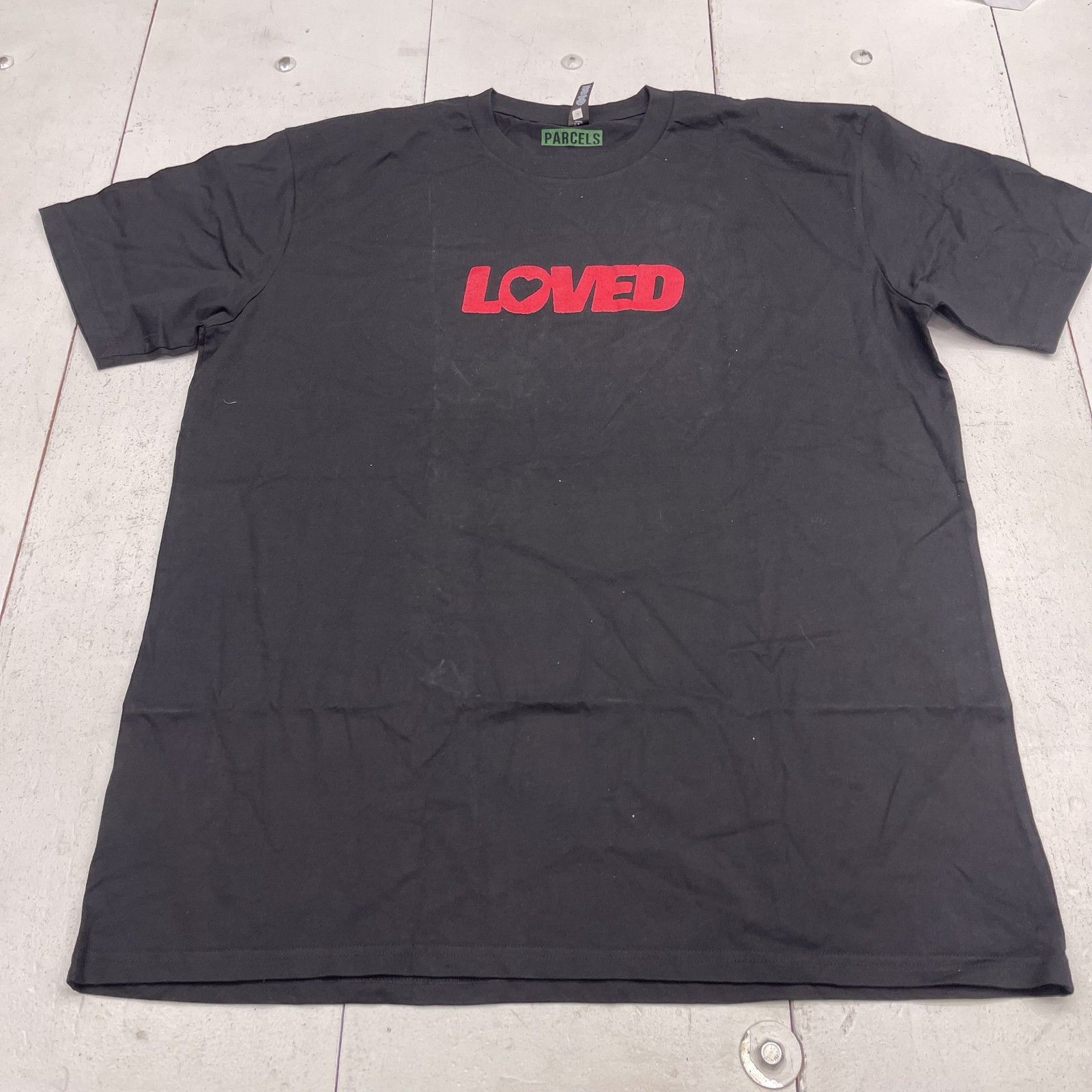AS Colour Loved Shirt Mens 2XL Black Parcels Logo Graphic Tee Cotton Heart