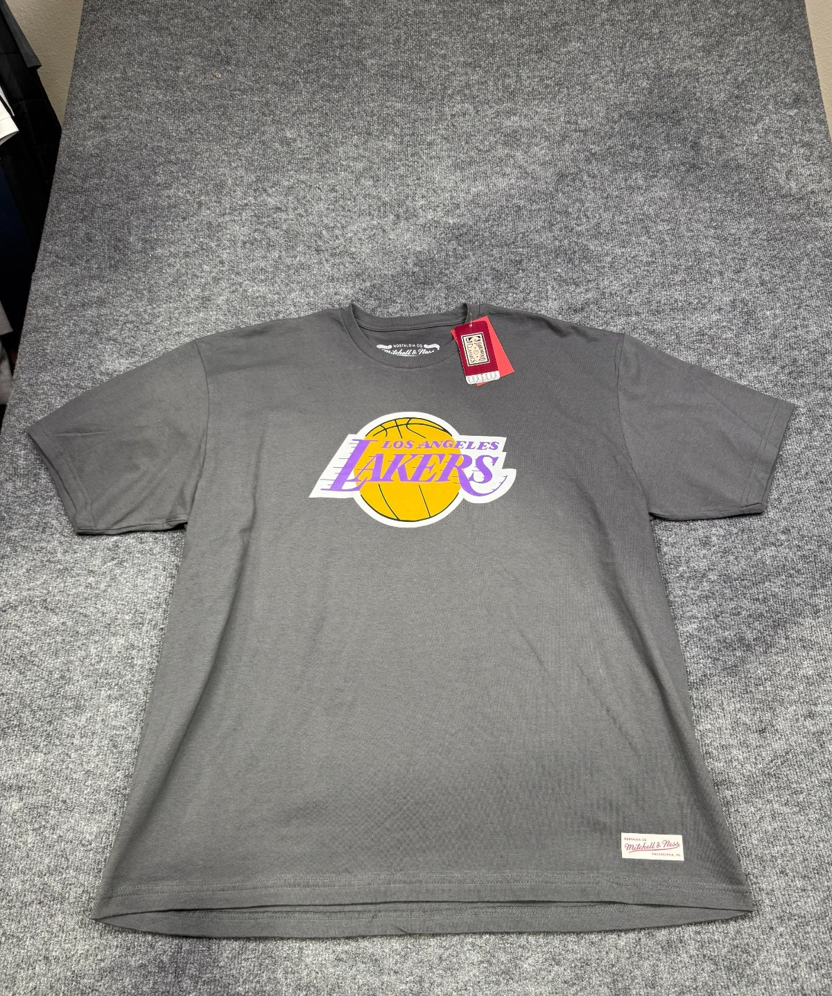 Mitchell & Ness Los Angeles Lakers Hardwood Classics Shirt Gray Logo Graphic Tee