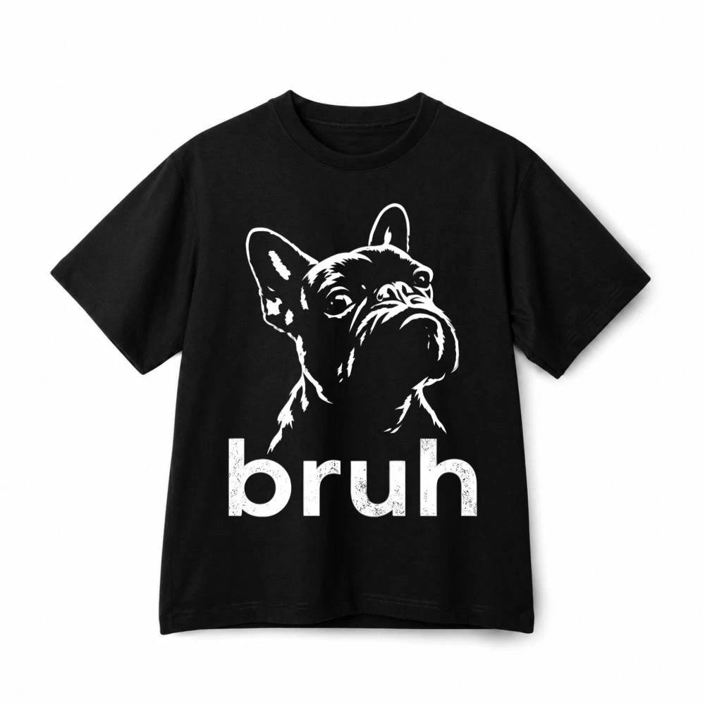 Funny Dog Lover Graphic Tee Bruh Distressed French Bulldog Sketch Short Shirt