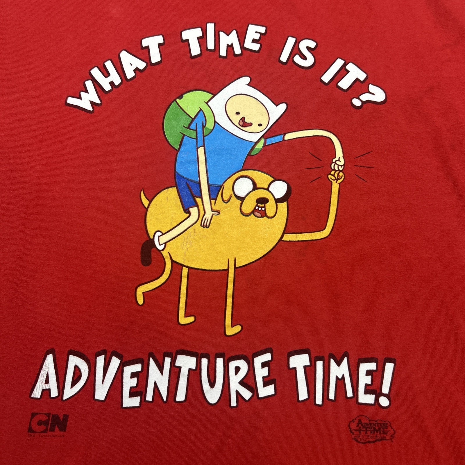 2011 Adventure Time Shirt Size L Cartoon Network Red What Time Is It Finn Jake