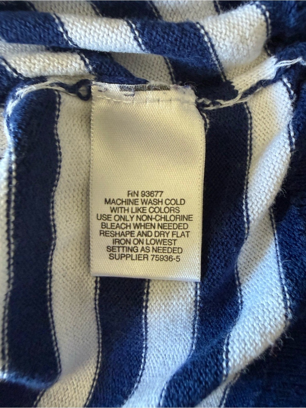 Claiborne Men’s Large Blue White Striped V-Neck Cotton Sweater