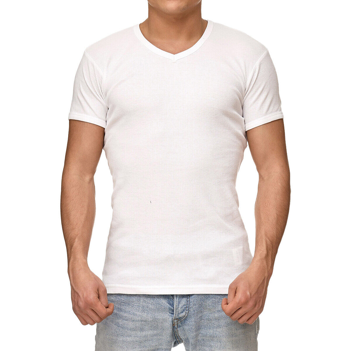 New Mens Slim Fit V Neck T Shirt Muscle Top Gym Short Sleeve Plain 100% Cotton