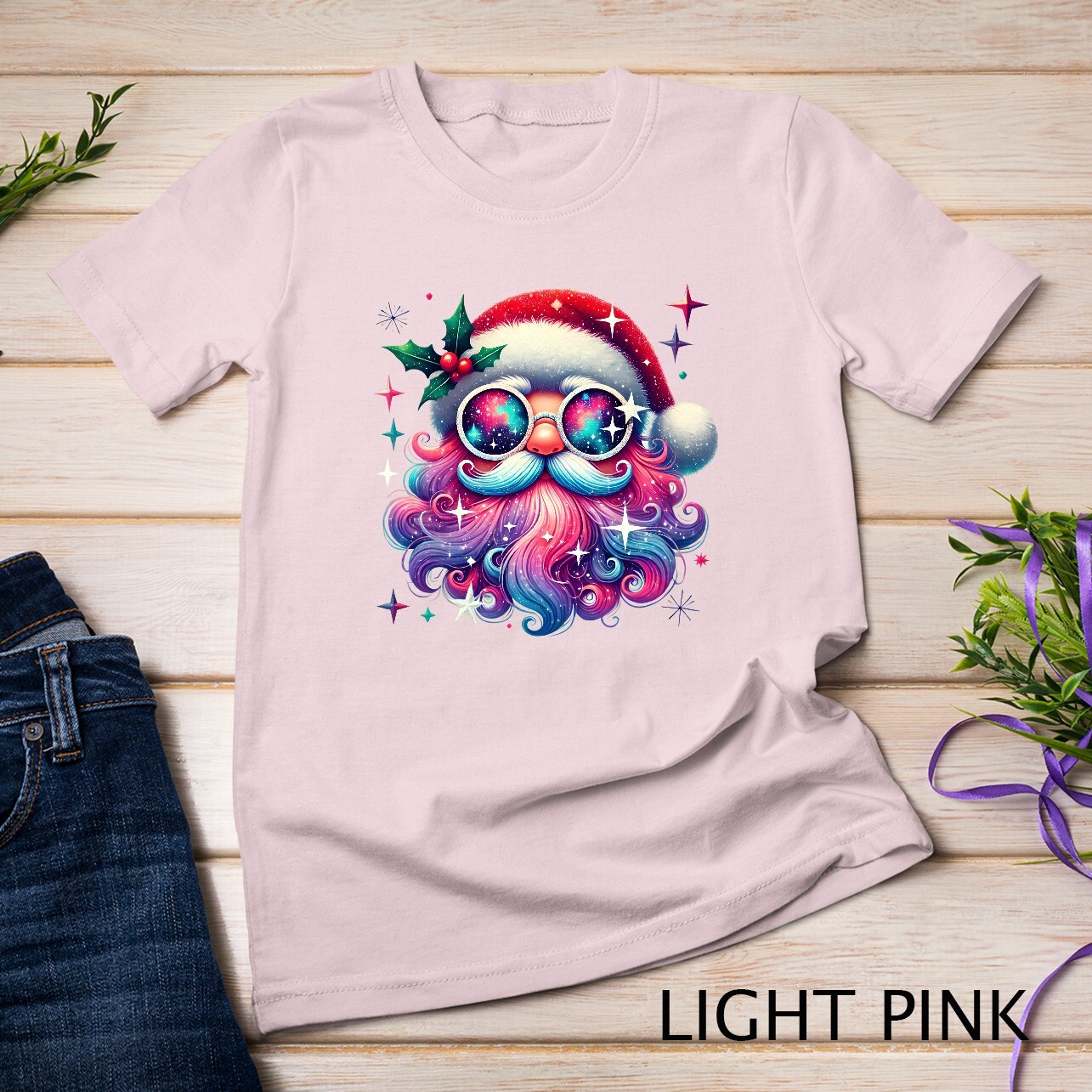 Colorful Santa Claus Rainbow Beard #1 Funny Christmas Shirt Unisex T-shirt