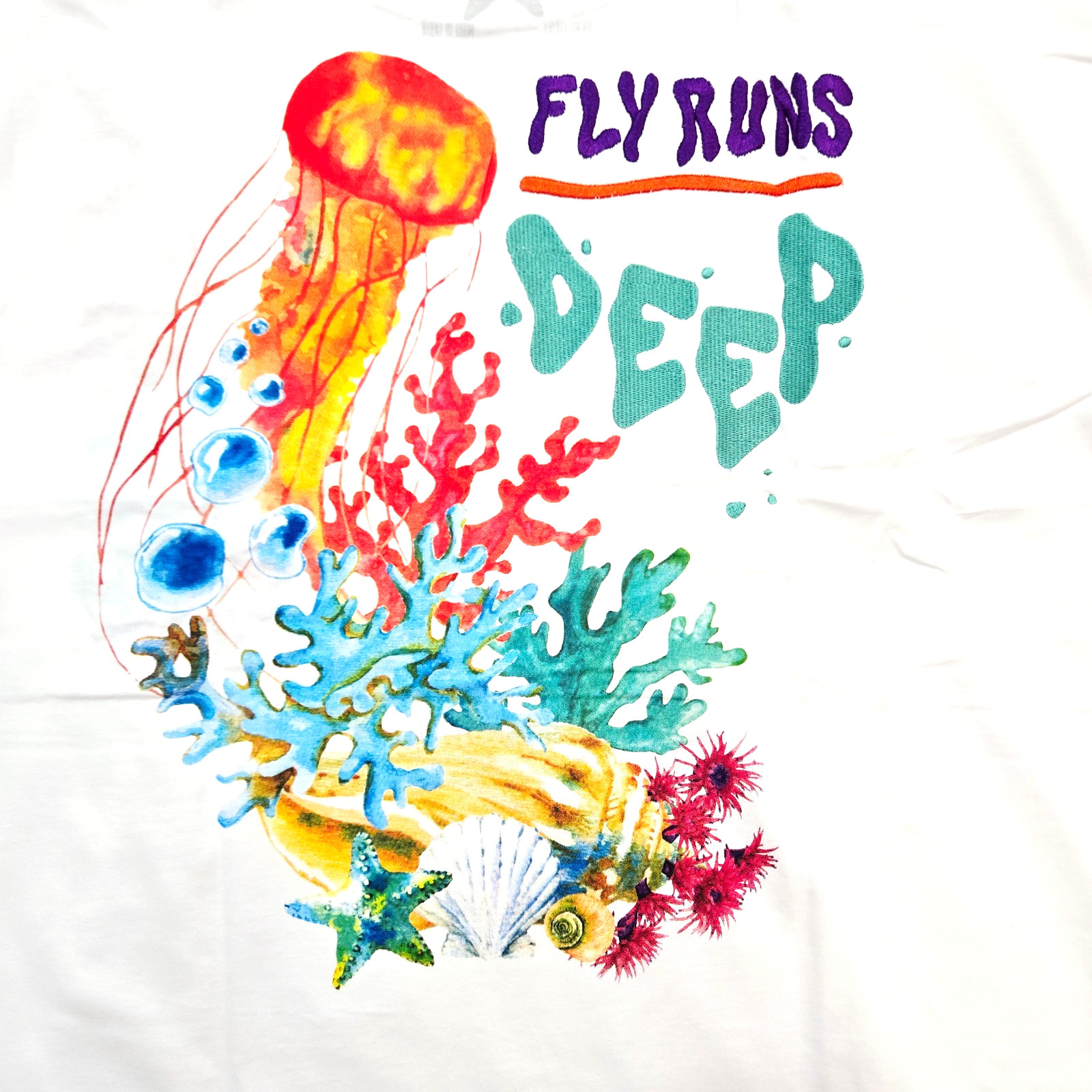 Born Fly Men’s Big & Tall T-Shirt White Teal Multi Color Design Graphic 5XL