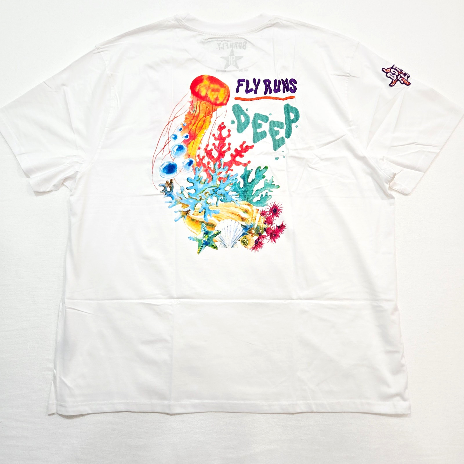 Born Fly Men’s Big & Tall T-Shirt White Teal Multi Color Design Graphic 5XL