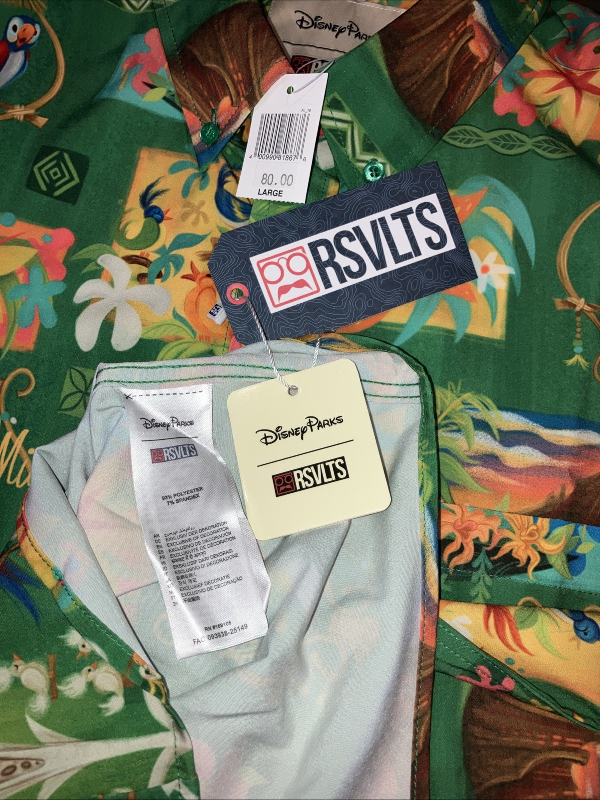 NWT New Mens LARGE Disney Parks RSVLT Enchanted Tiki Room Button Down Shirt