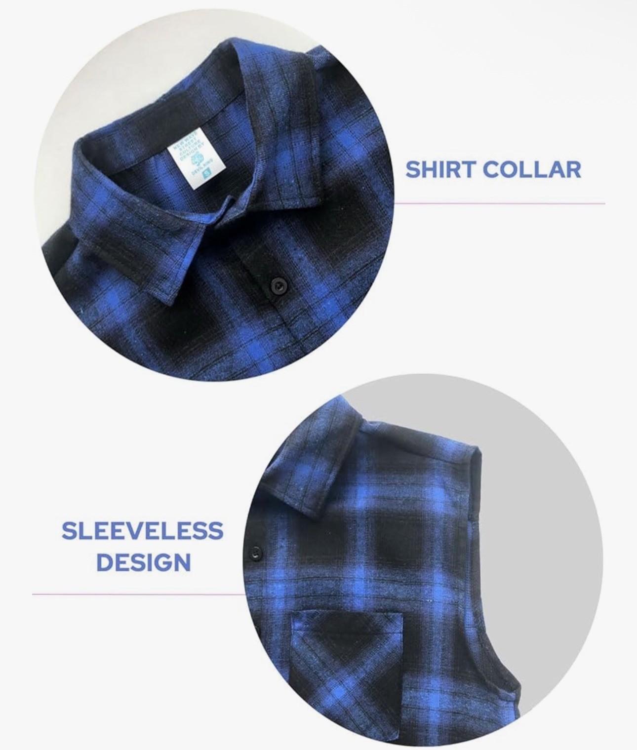 Devil King Sleeveless Flannel Shirt L NWT Plaid Biker Cutoff Vest Blue