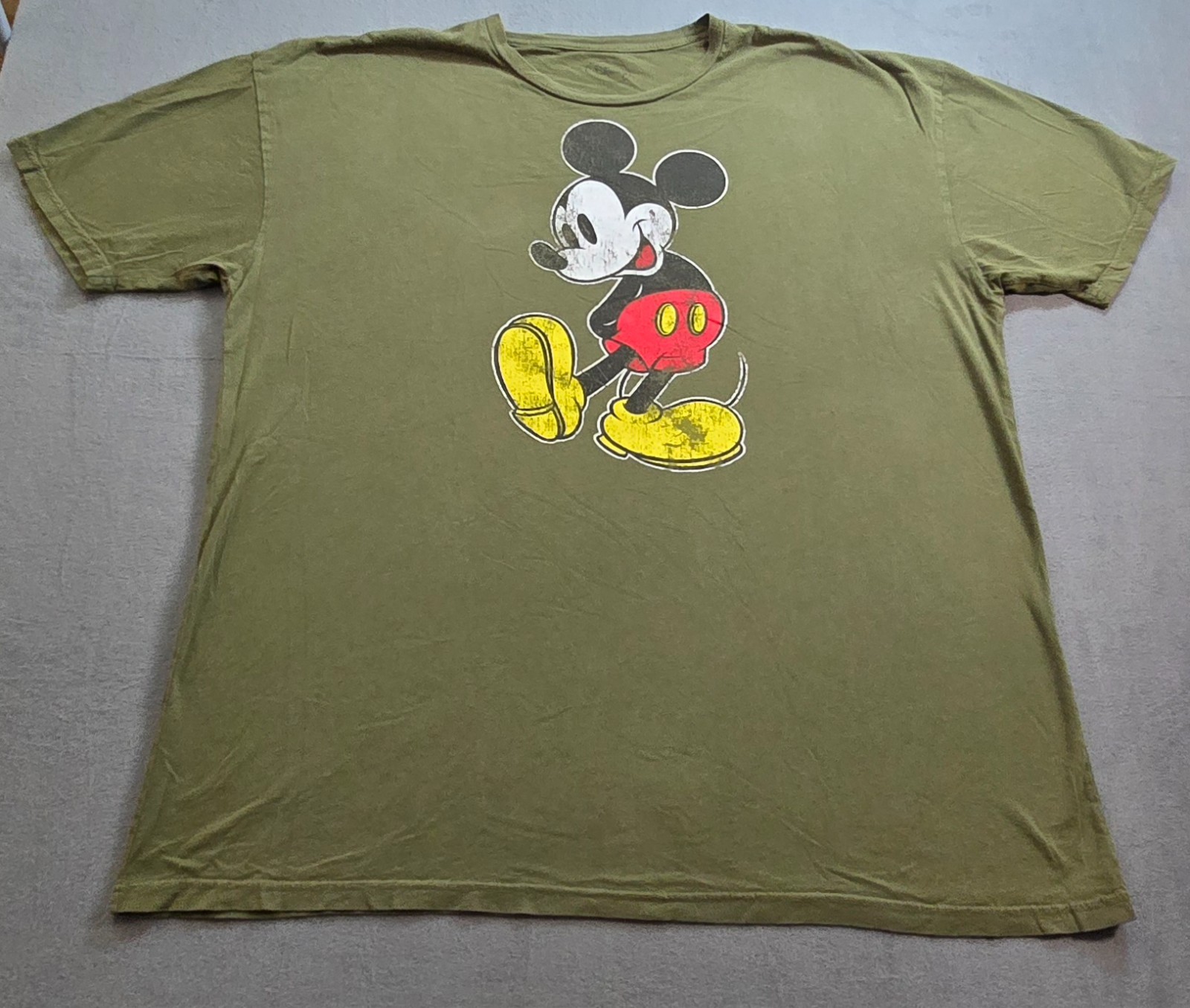 Disney Mickey Mouse Shirt Mens 2XL OD Green Graphic Tee Short Sleeve Cotton