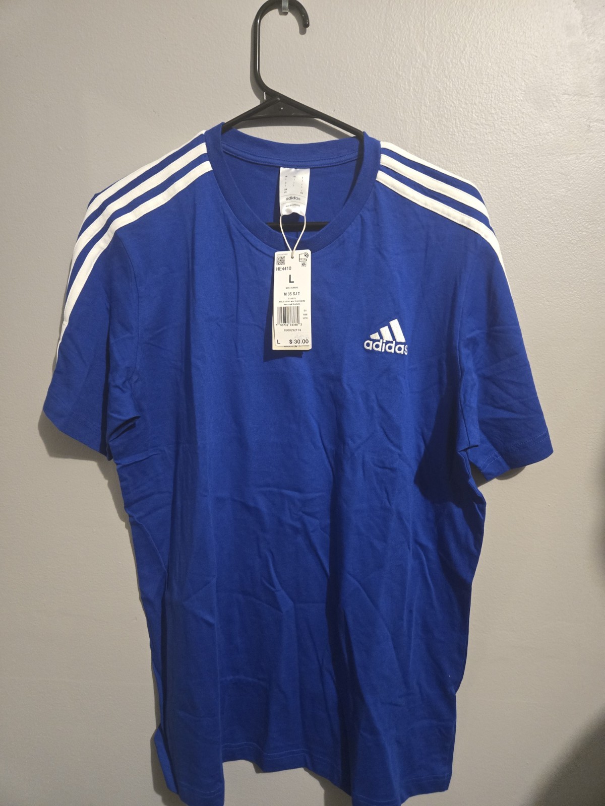 Adidas Men’s Essentials 3-Stripes T-Shirt – HE4410 LARGE L Blue White Stripes
