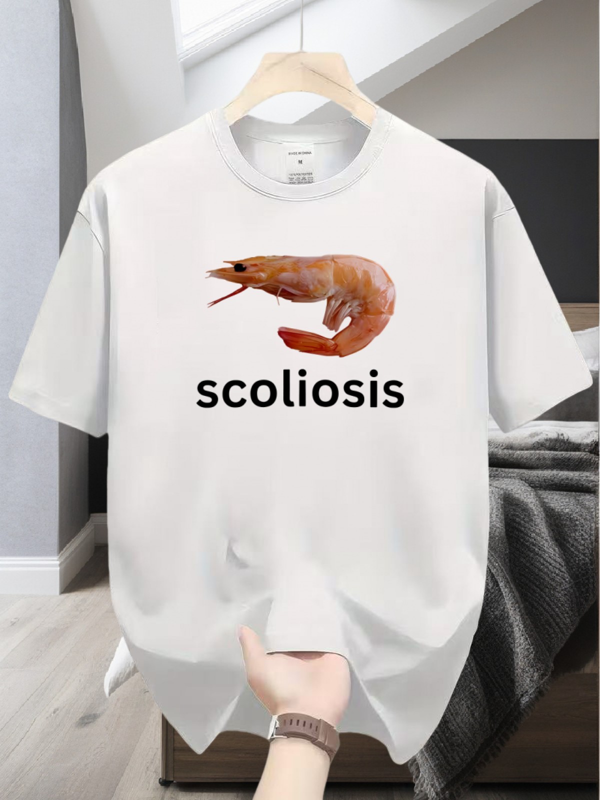 Scoliosis” Funny Shrimp Meme Printed T-Shirt, Self-Deprecating Trend