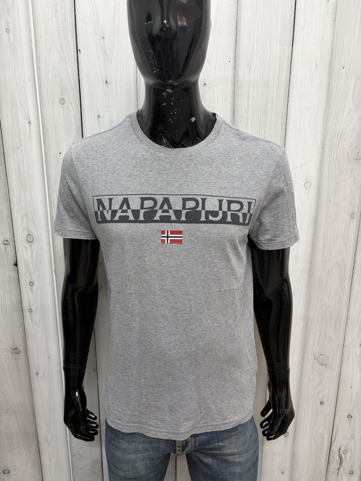 Napapijri Mens Logo T-Shirt Large Grey 100% Cotton Size M