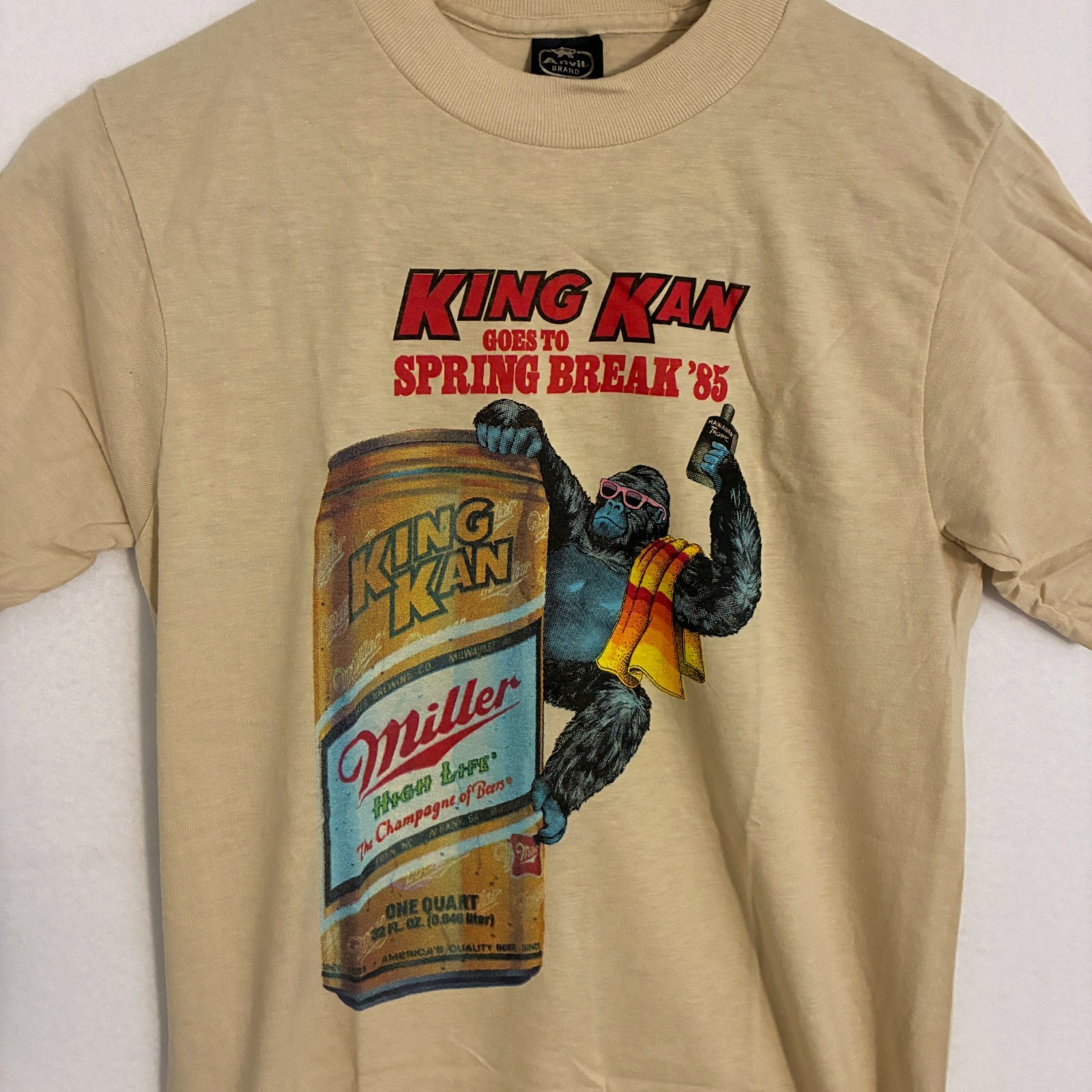 Vtg 80s Miller High Life Beer Spring Break 85 Shirt M Paper Thin USA Gorilla Tee