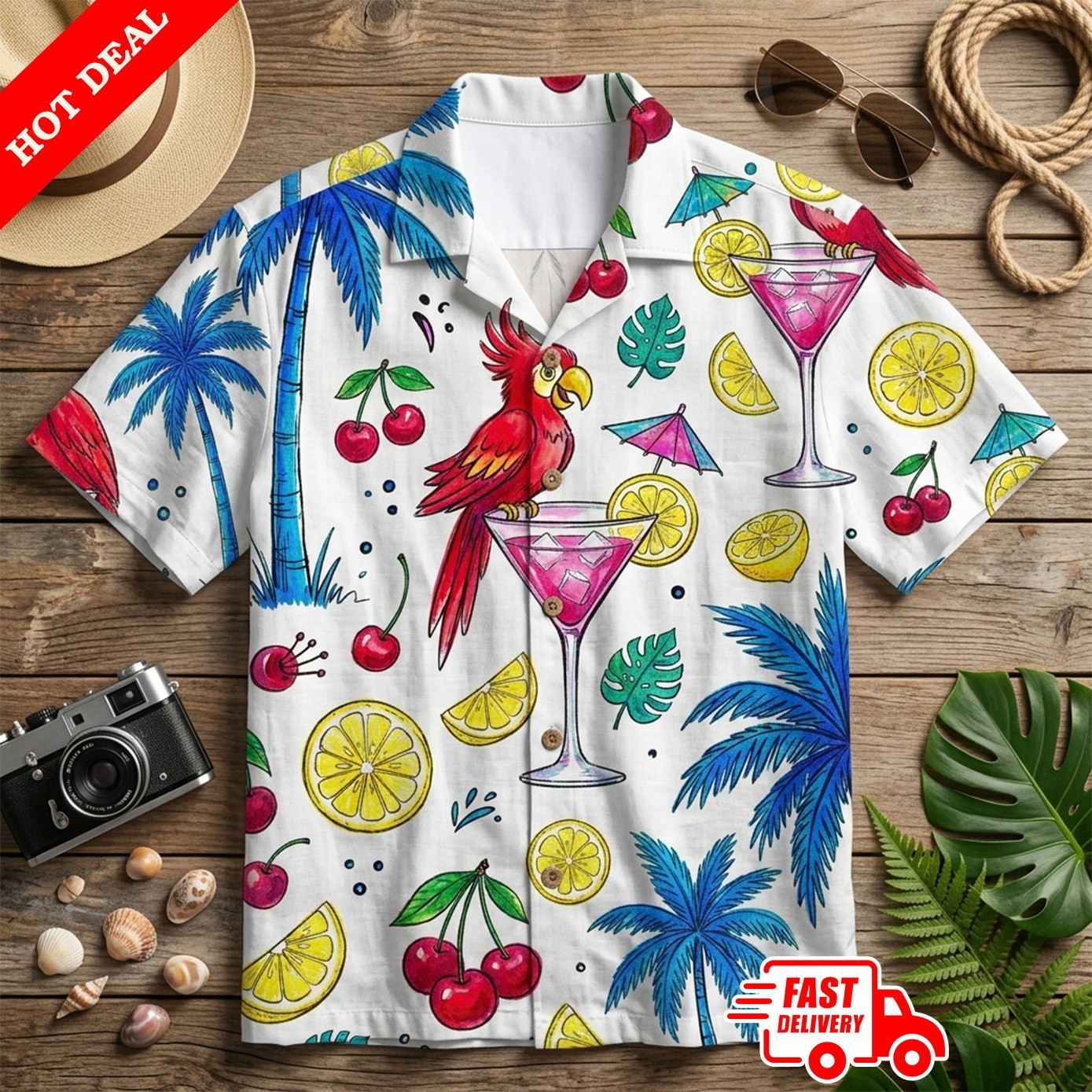 Drinks On Me Men Hawaiian Shirt Aloha Beach Summer Party Button Down Tropical