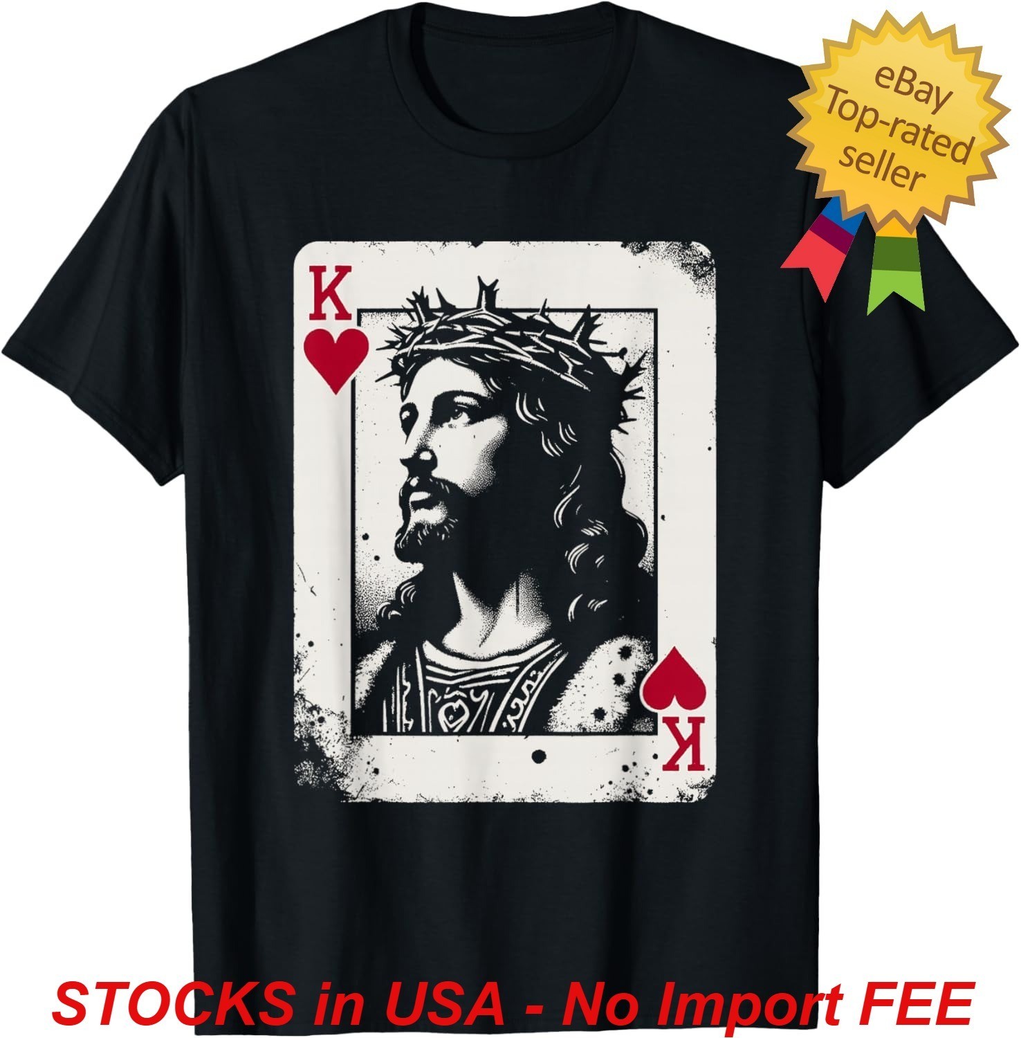 Jesus King of Hearts T-Shirt- Vintage Religious Card Game Lover Shirt S-4XL