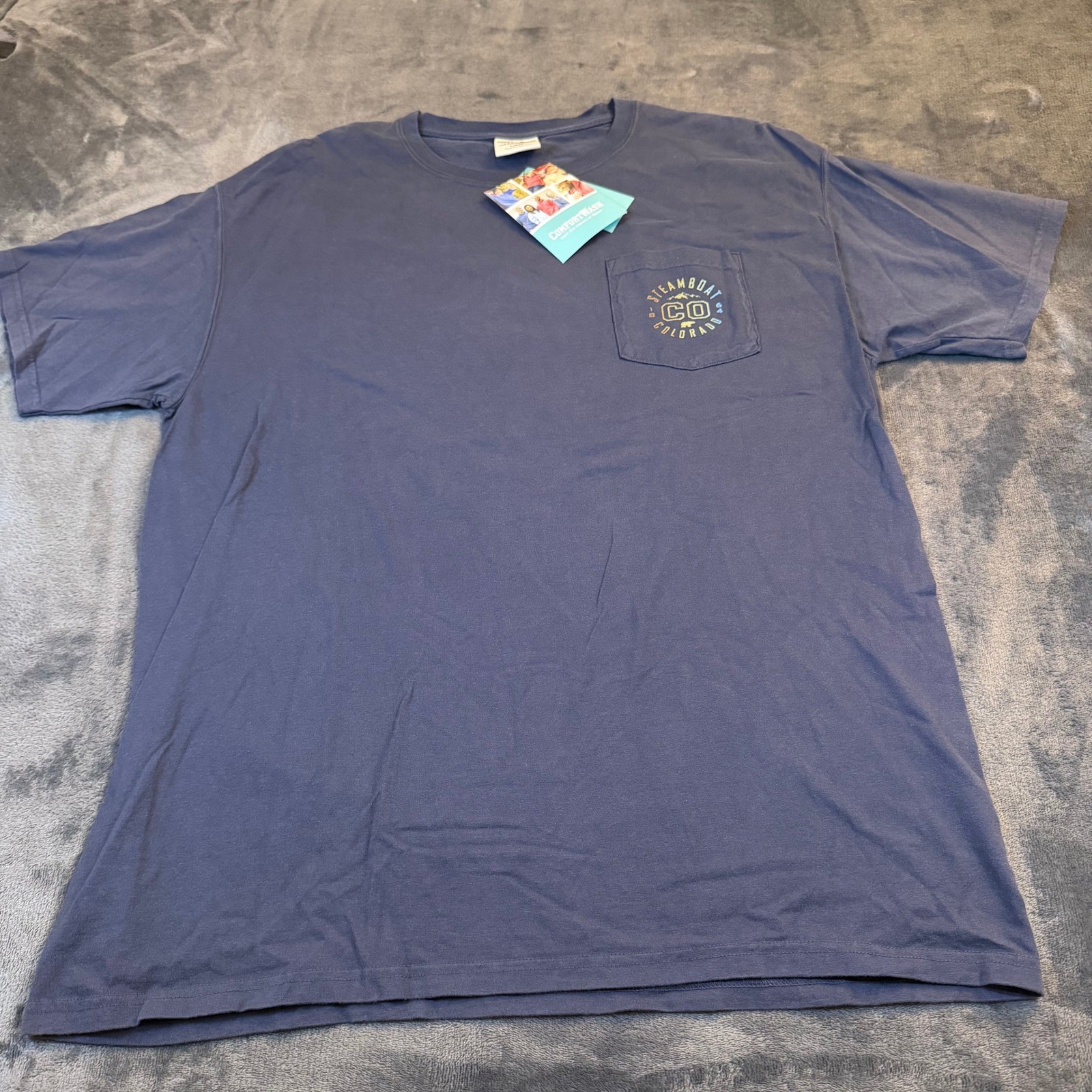 ComfortWash Steamboat Colorado Pocket T-Shirt Mens Large Navy Blue Cotton NWT
