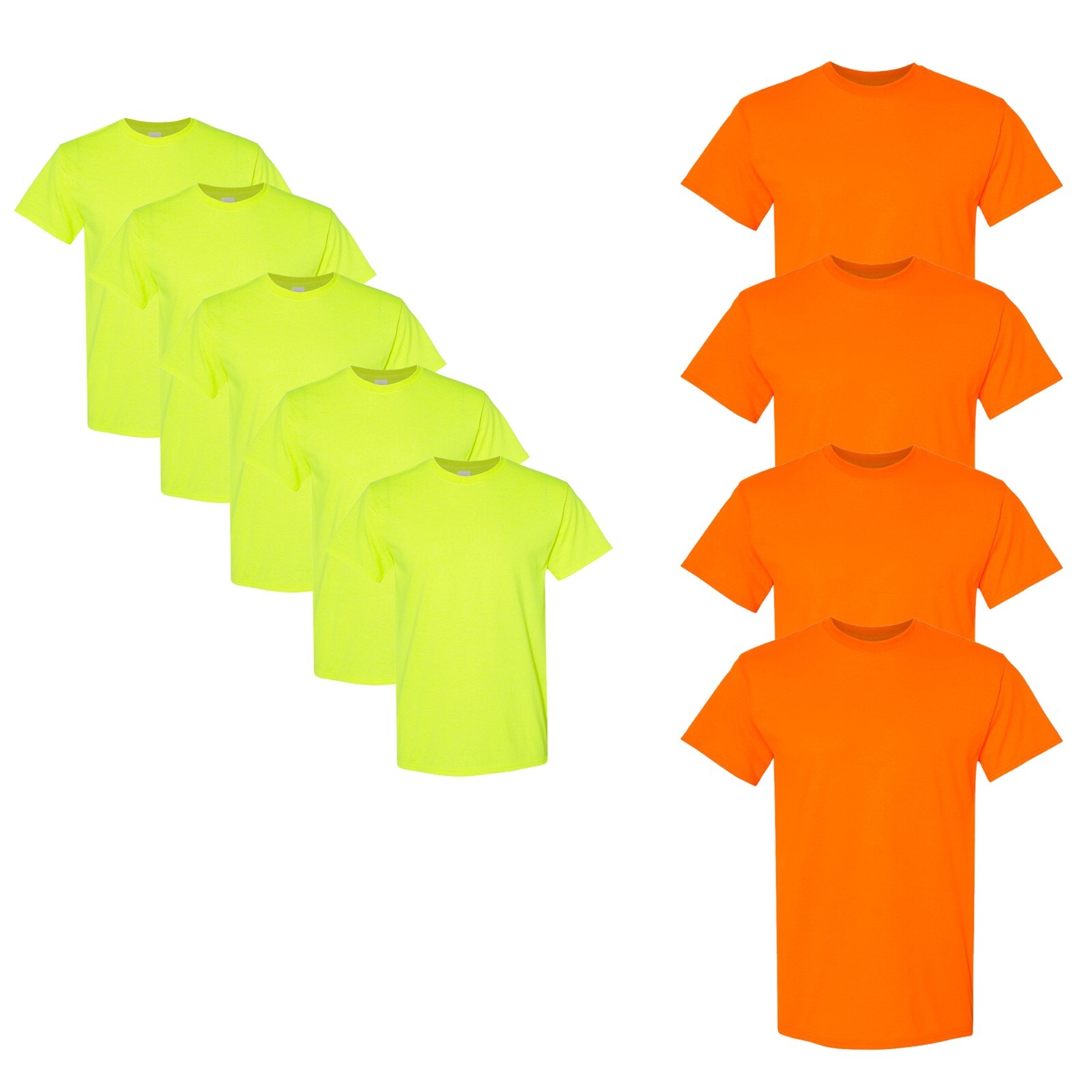 Hi Vis Safety Shirts Orange Green Mix Color 5.3 oz GILDAN Cotton Pack of 9