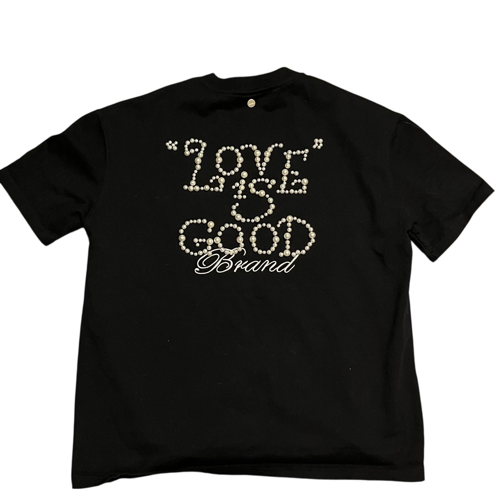 GOODBRAND “LOVE IS GOOD” 24SS Tee Mens Black Pearl Studded T-Shirt Size Large