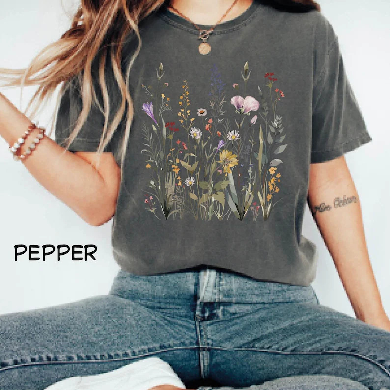 Wild Flowers Comfort Tee Shirt Nature Floral Soft Cotton Relax