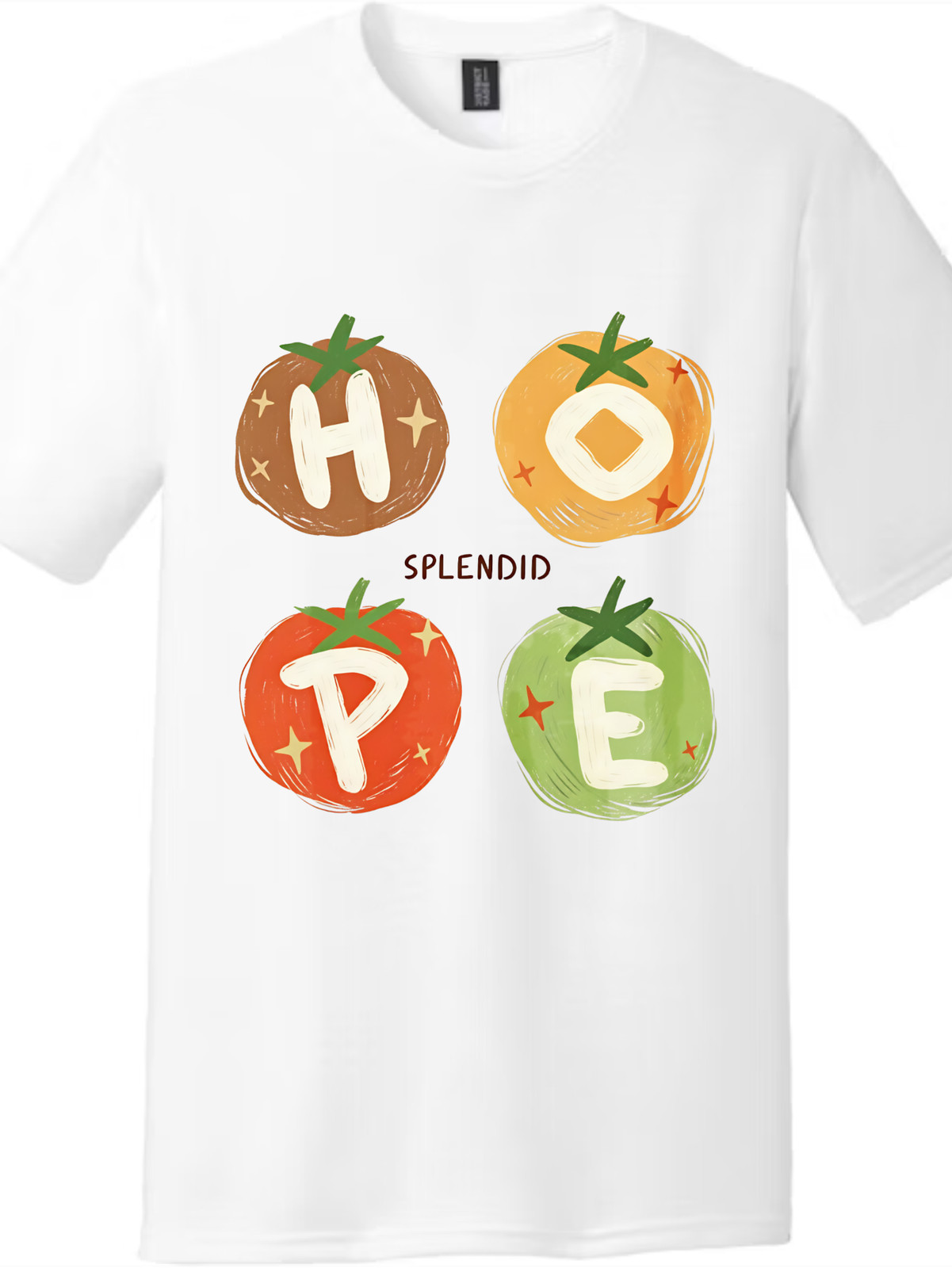 “HOPE”Tomato GraphicTee,Colorful Vegetable Letter Print,Positive Message Casual