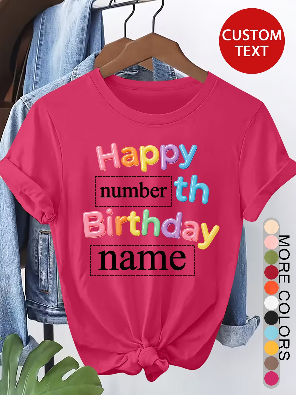 Women Men Customizable Text Birthday Text Custom Print Short Sleeve T-Shirt❀