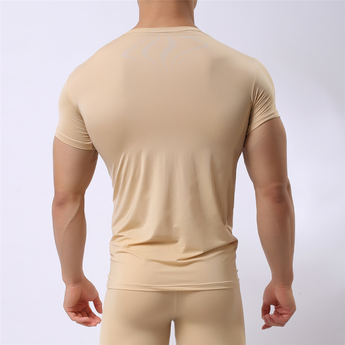 Men Smooth Gym Sport T-shirt Fitness Muscle Stretch Soft Tee Tops Clothes Basic
