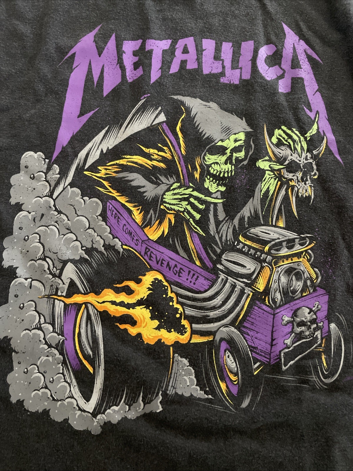 Metallica Skeleton Race Shirt XL Here Comes Revenge Rat Fink Hot Rod NEW