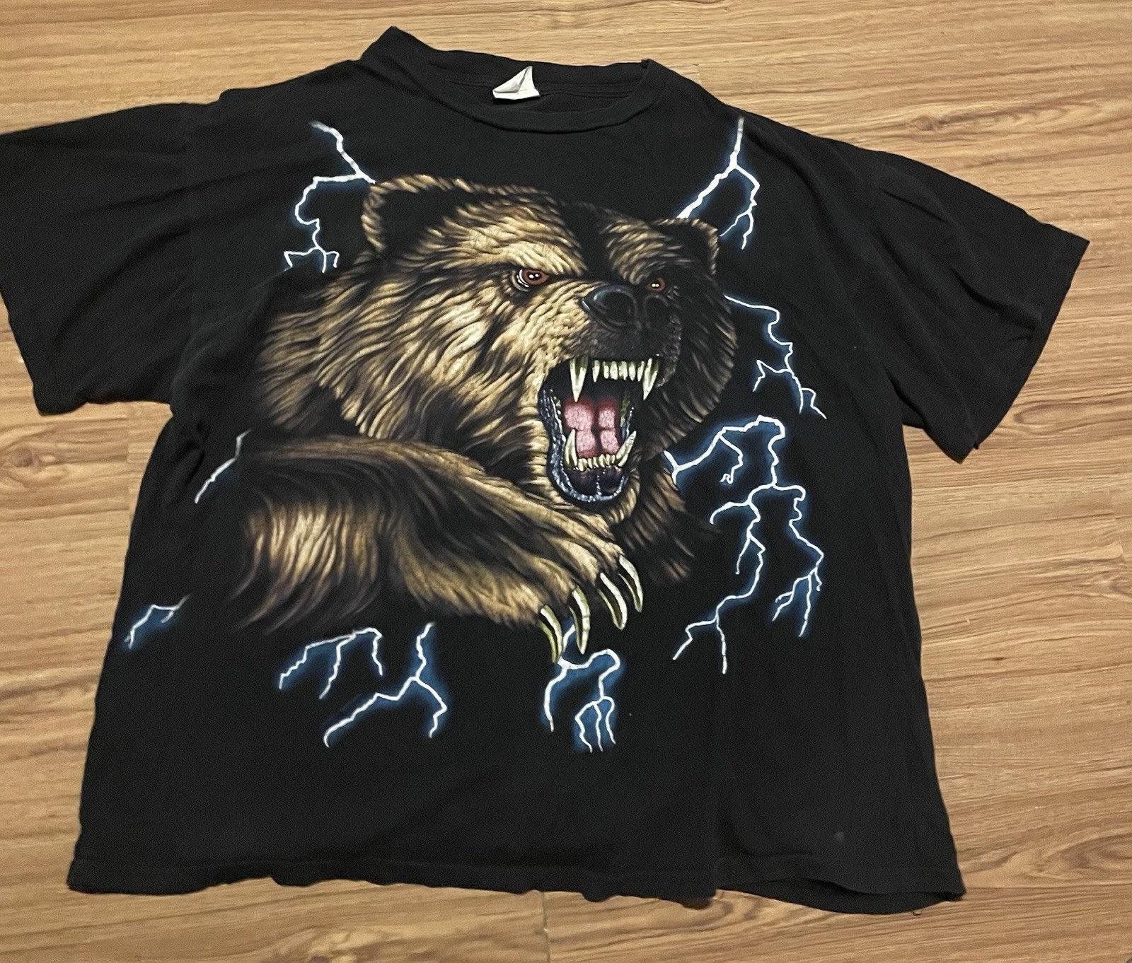 Vintage 90s American Thunder Grizzly Bear Shirt Size XL USA Single Stitch Aop