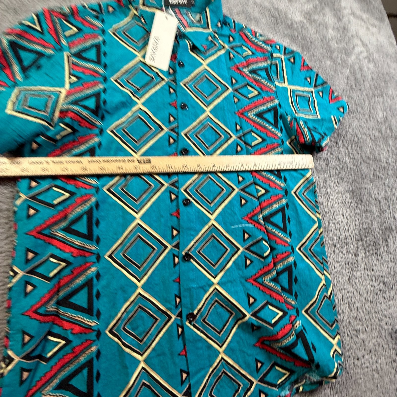 VatPave Men’s S Cotton Blend Button Up Shirt Tribal Geometric Blue Collared