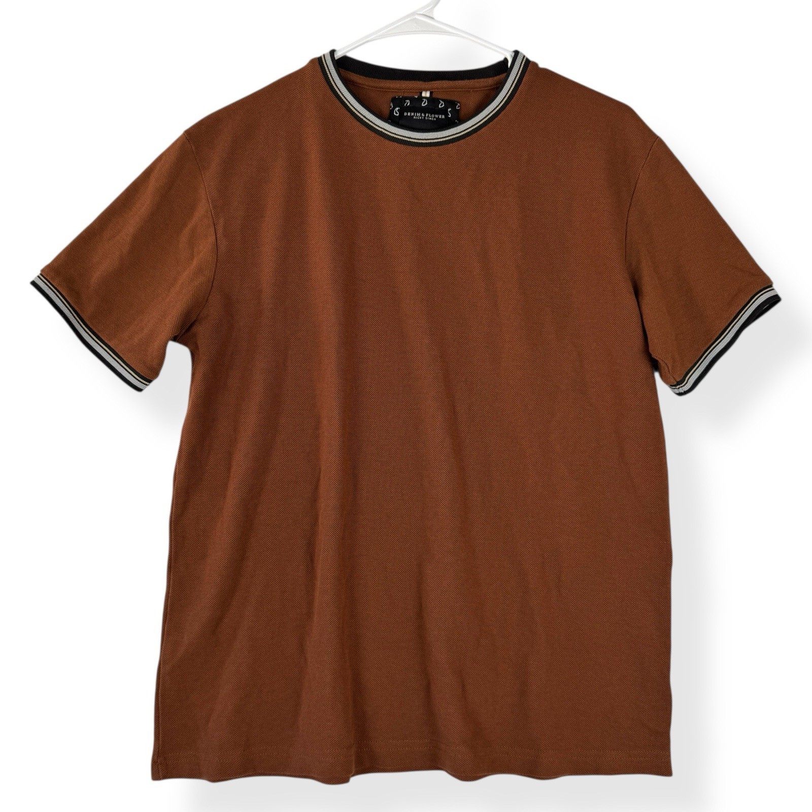 Denim & Flower Shirt Mens Medium M Solid Brown Contrasting Trim