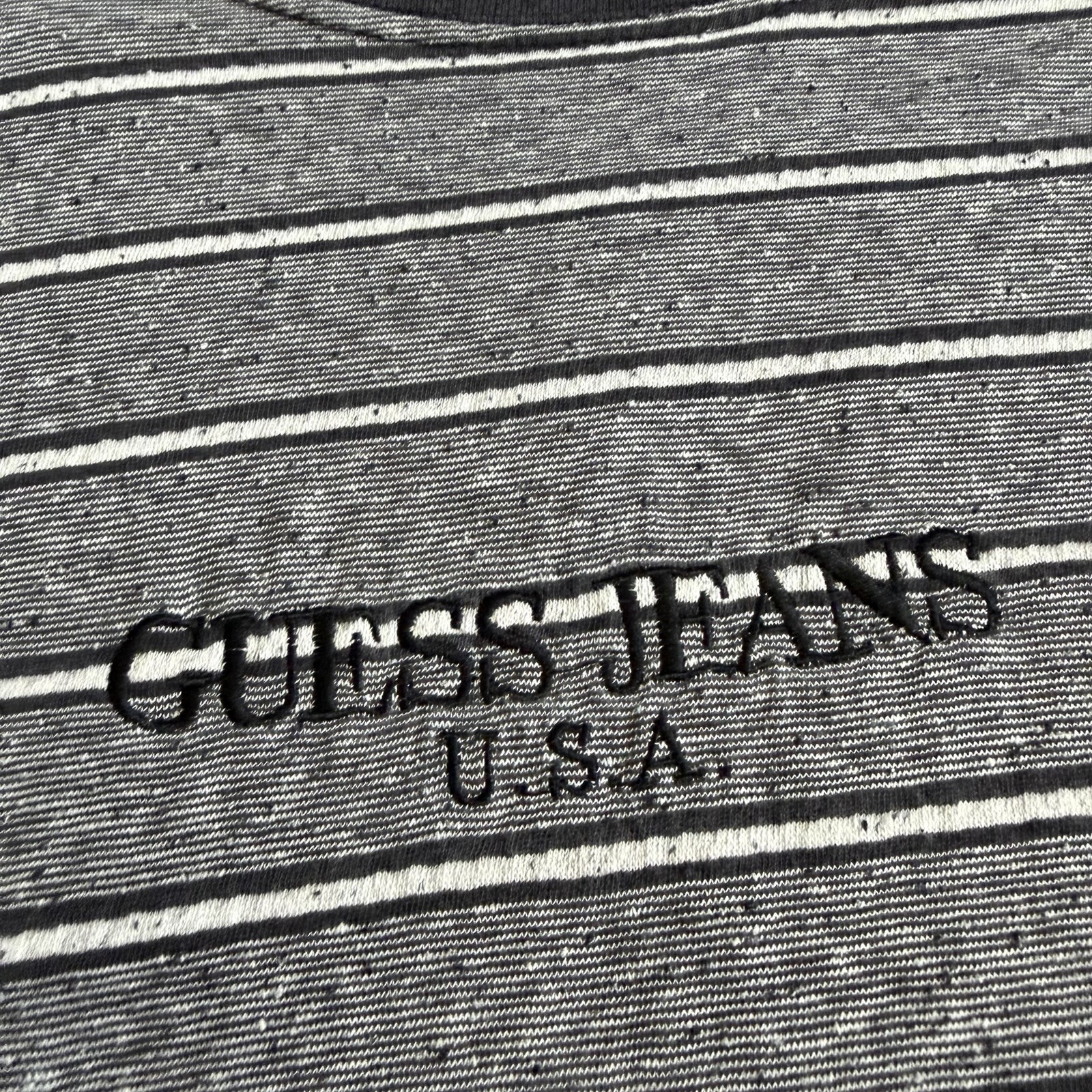 Vintage Guess Jeans Men’s Striped T Shirt Sz XL Black White Made In USA 90s