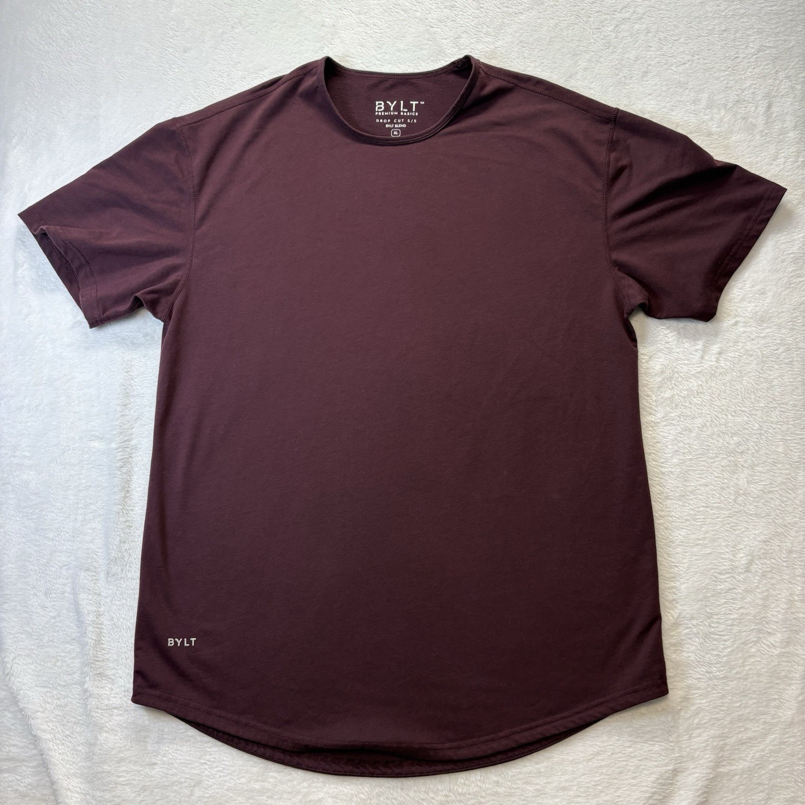 BYLT Shirt Men’s XL Burgandy Poly/Cotton/Spandex Drop Cut Short Sleeve Tee