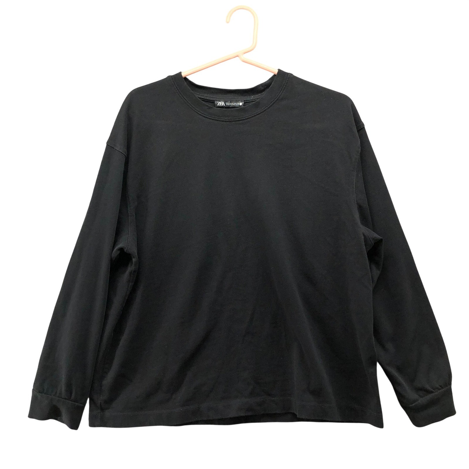 Zara Long Sleeve T Shirt Mens S Crewneck Cotton Cuff Sleeves Solid Basic