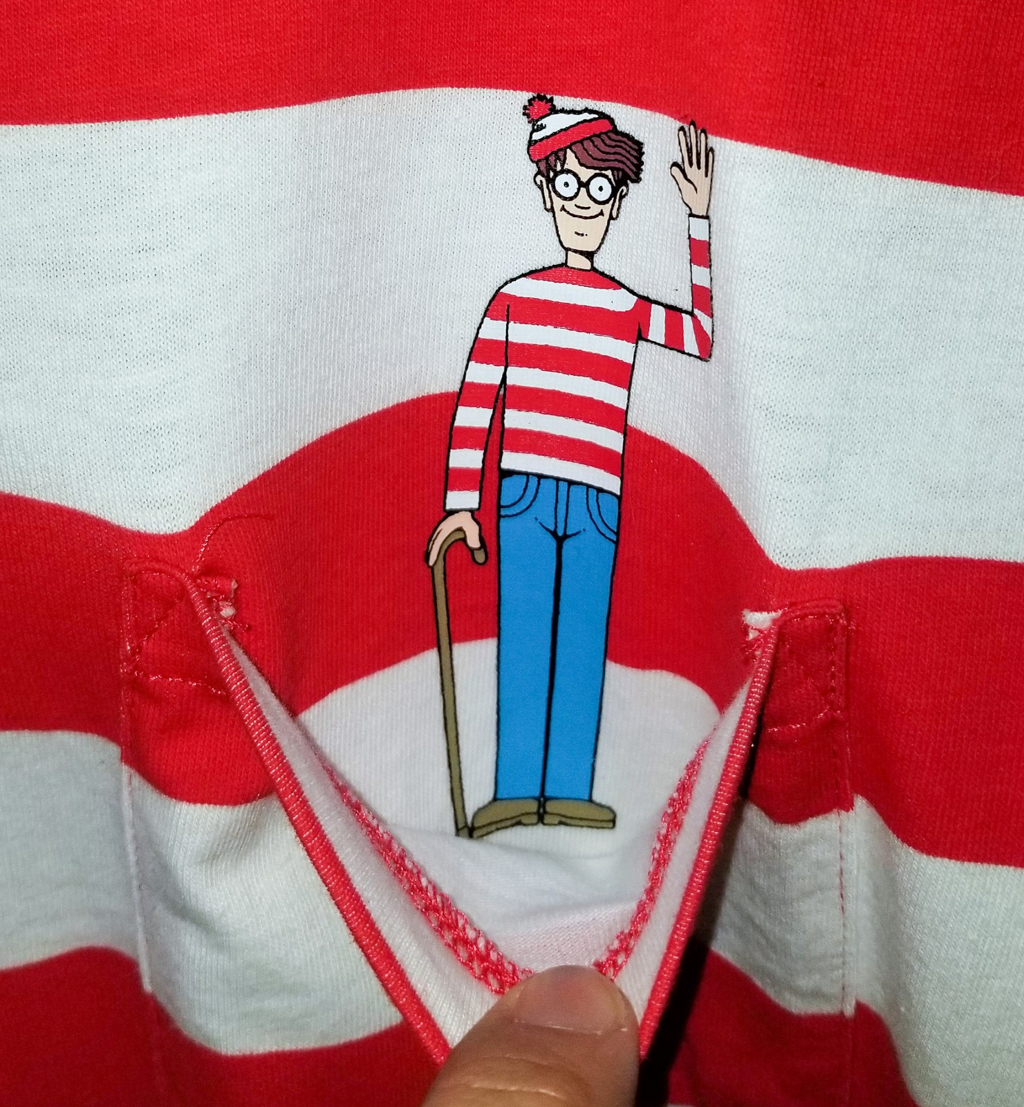 VANS x Where’s Waldo Ringer T-Shirt Red White Striped Pocket Collab Skate Tee LG