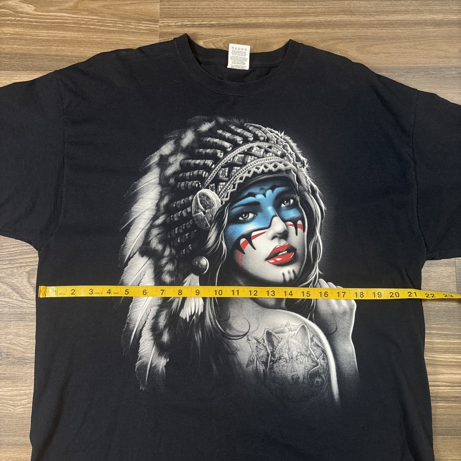 Fruit Of The Loom Native American Warrior Woman With Headdress Graphic T Size XL