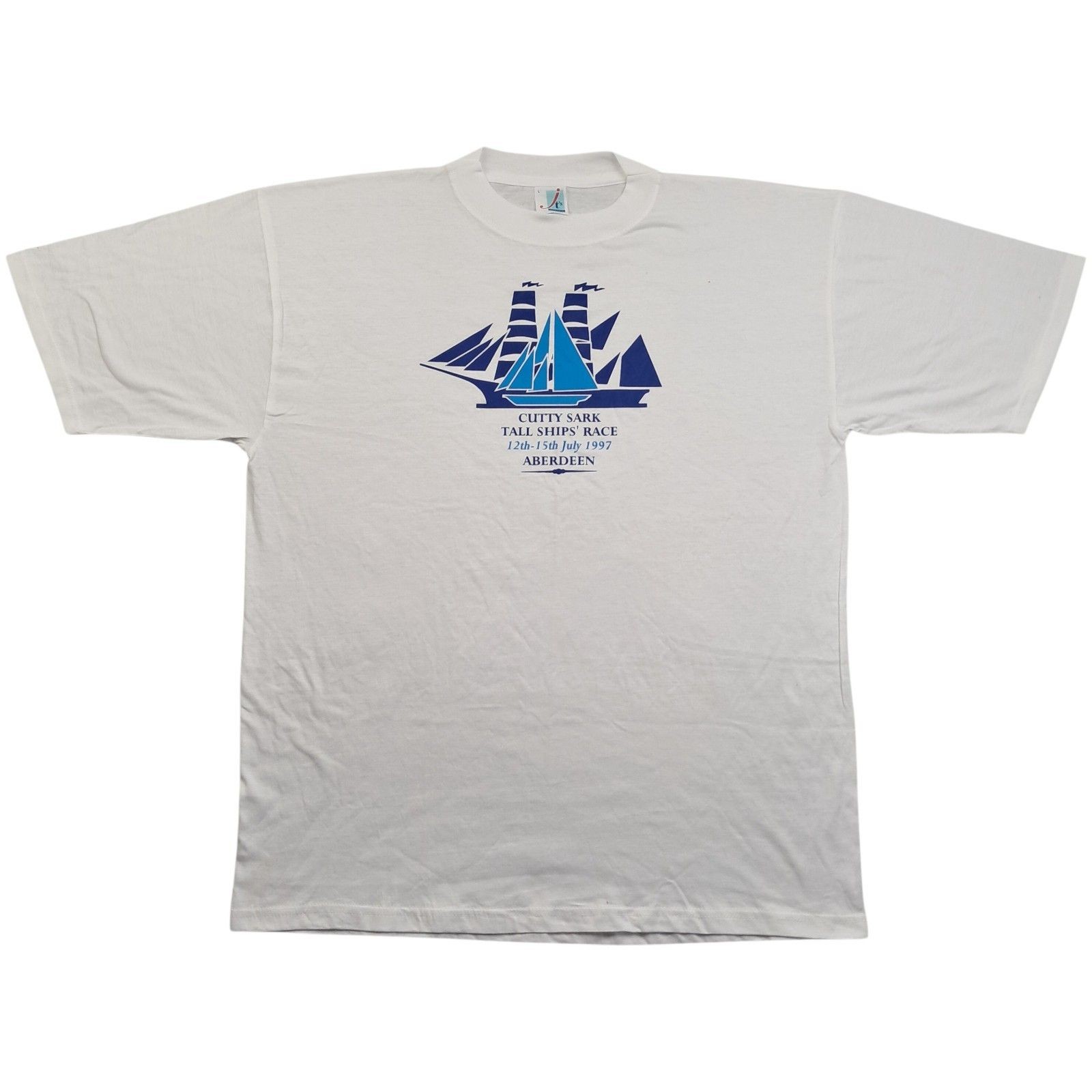 JTS T Shirt L Men’s White Vintage CUTTY SARK Tall Ships Race 1997 Graphic Retro